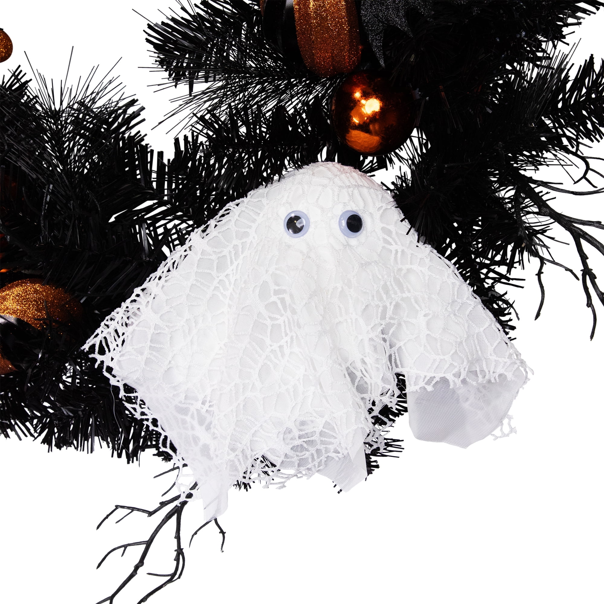 Northlight Ornaments and Ghost Halloween Twig Pine Wreath - 24" - Orange and Black - Unlit - Image 7