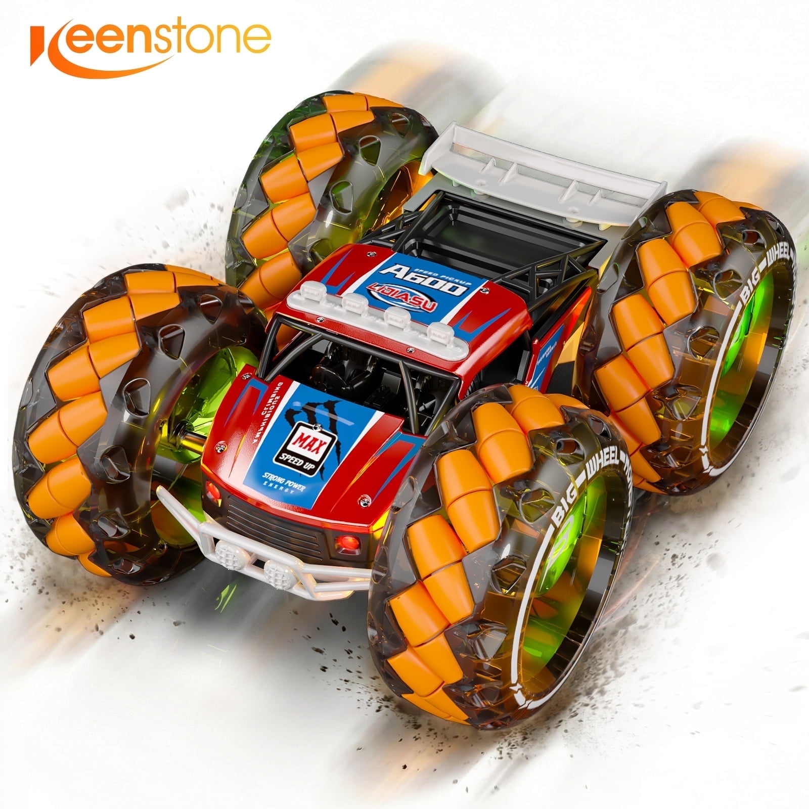 RC Car Truck, Keenstone 1:10 Giant Wheel Remote Control Toy Car with High-Speed Climbing and Colorful Gradient Lights with Music, Christmas Birthday Gift for Boys Kids, Orange - Image 5