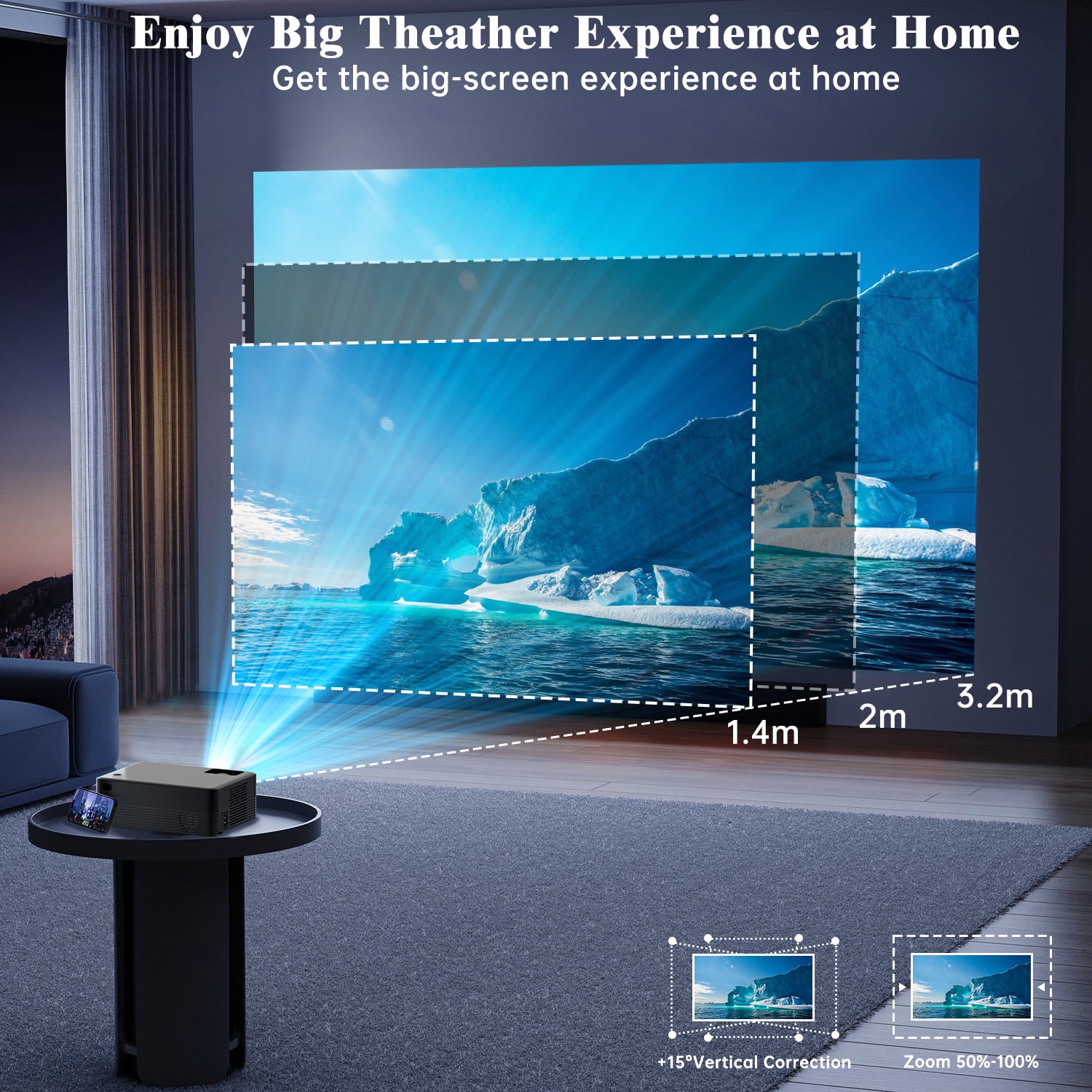 Projector with WiFi and Bluetooth, 2024 Upgrade Outdoor & Camping Projector, Mini Movie Projector Supports 1080P, Wireless & Wired Portable Projector for Home Entertainment & Camping Nights - Image 4