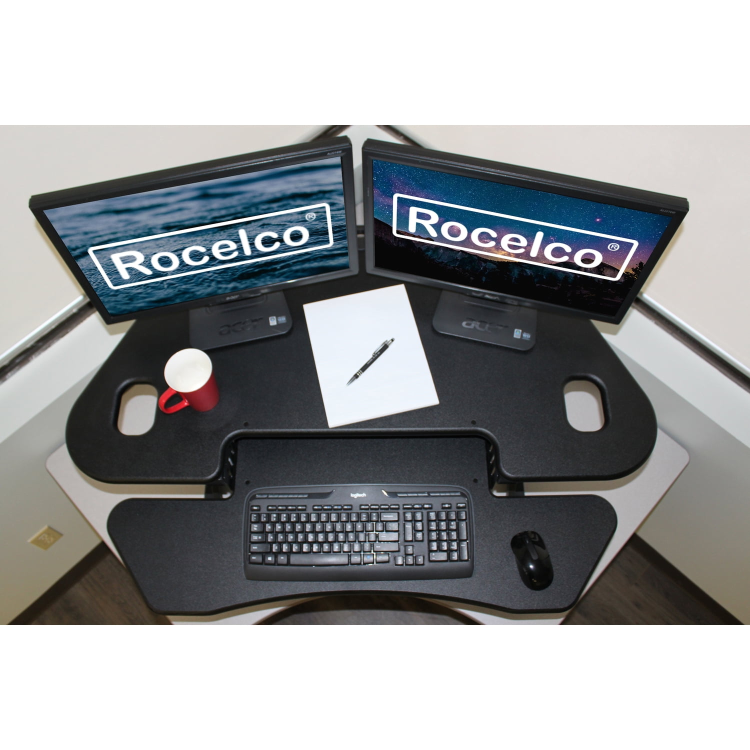 Rocelco 46" Adjustable Corner Standing Desk Converter Black (R CADRB-46) - Image 4