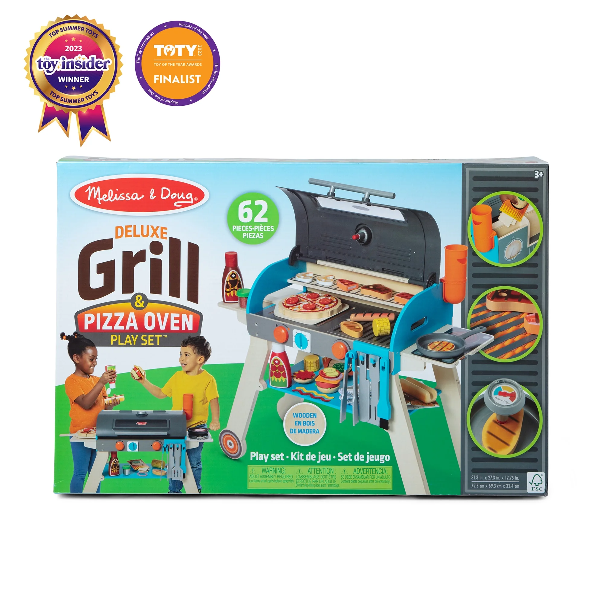Melissa & Doug Wooden Deluxe Barbecue Grill, Smoker and Pizza Oven Play Food Toy for Pretend Play Cooking for Kids - FSC Certified - Image 9
