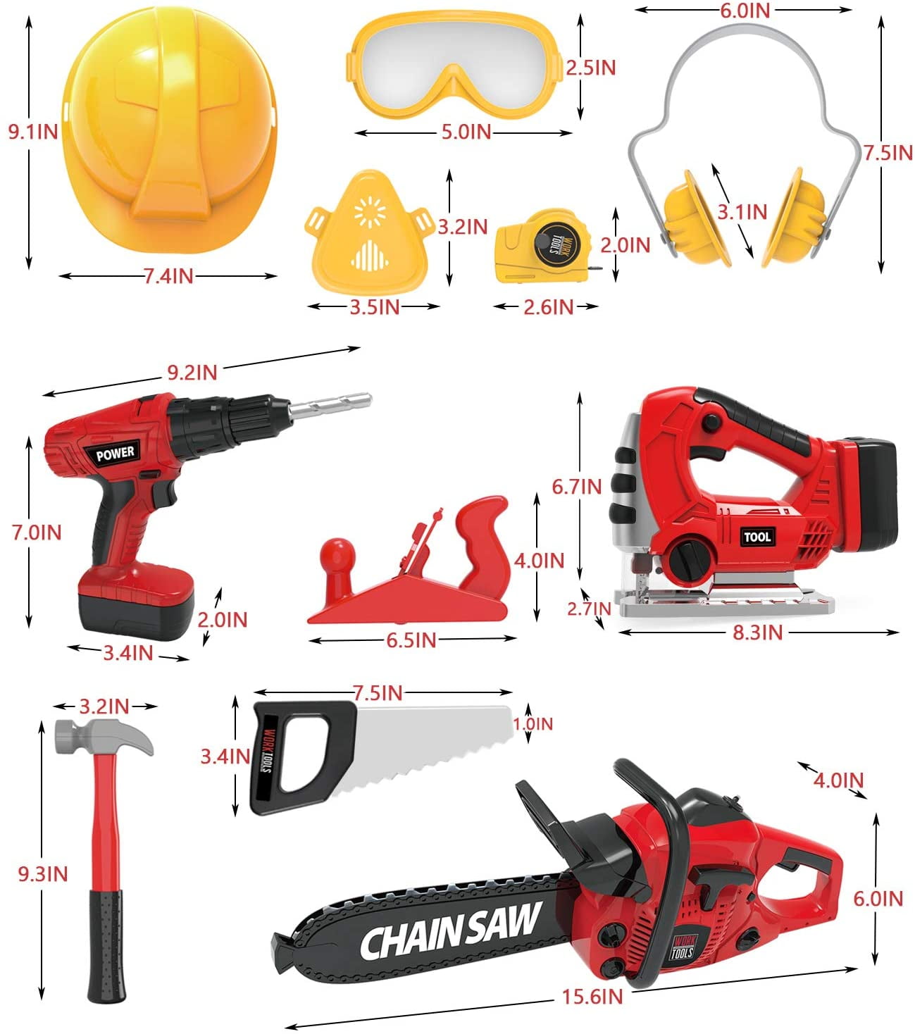 Exercise N Play Kids Power Tool Play Set W/ Electric Toy Drill Chainsaw Jigsaw Toy - Image 5