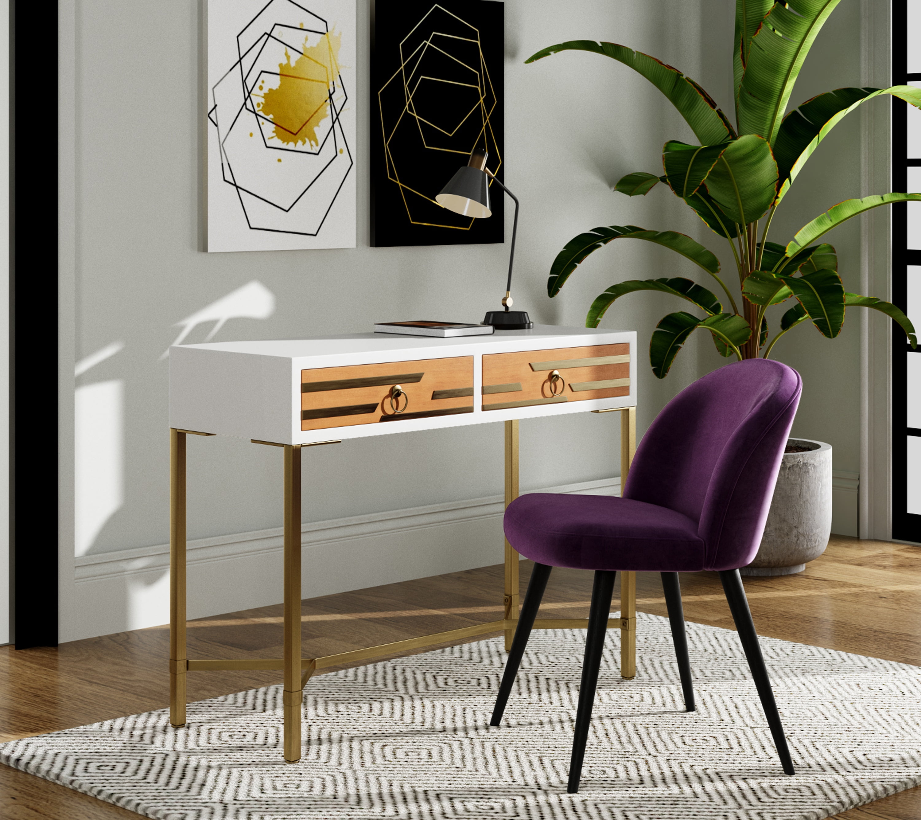 Adore Decor Jupiter Modern 2-Drawer Wood Desk Console Table in White - Image 12
