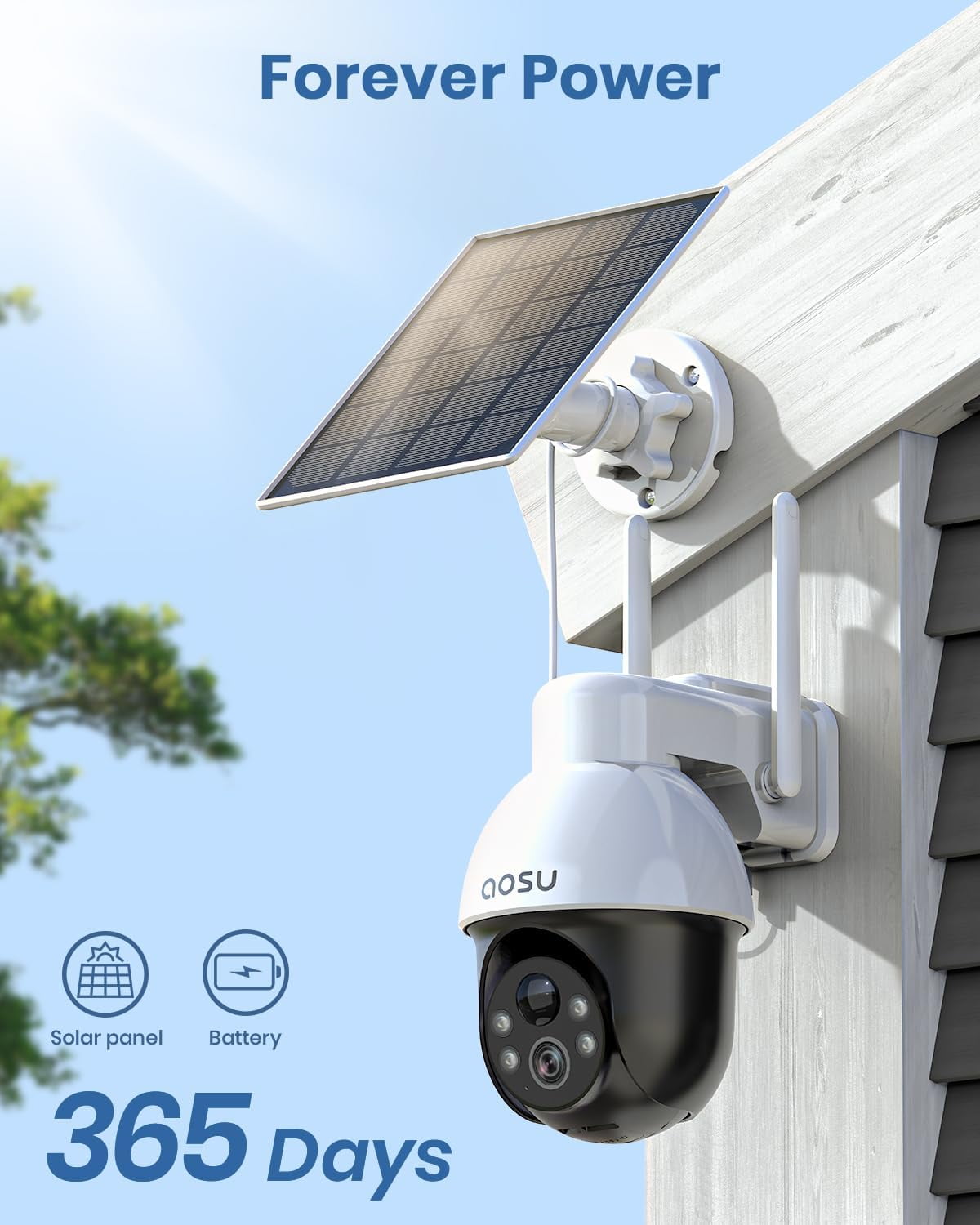 AOSU Solar Security Camera,5MP Wireless Outdoor Cameras,360° Surveillance,Auto Tracking, Human/Vehicle Detection,works with Alexa/Google Assistant - Image 3