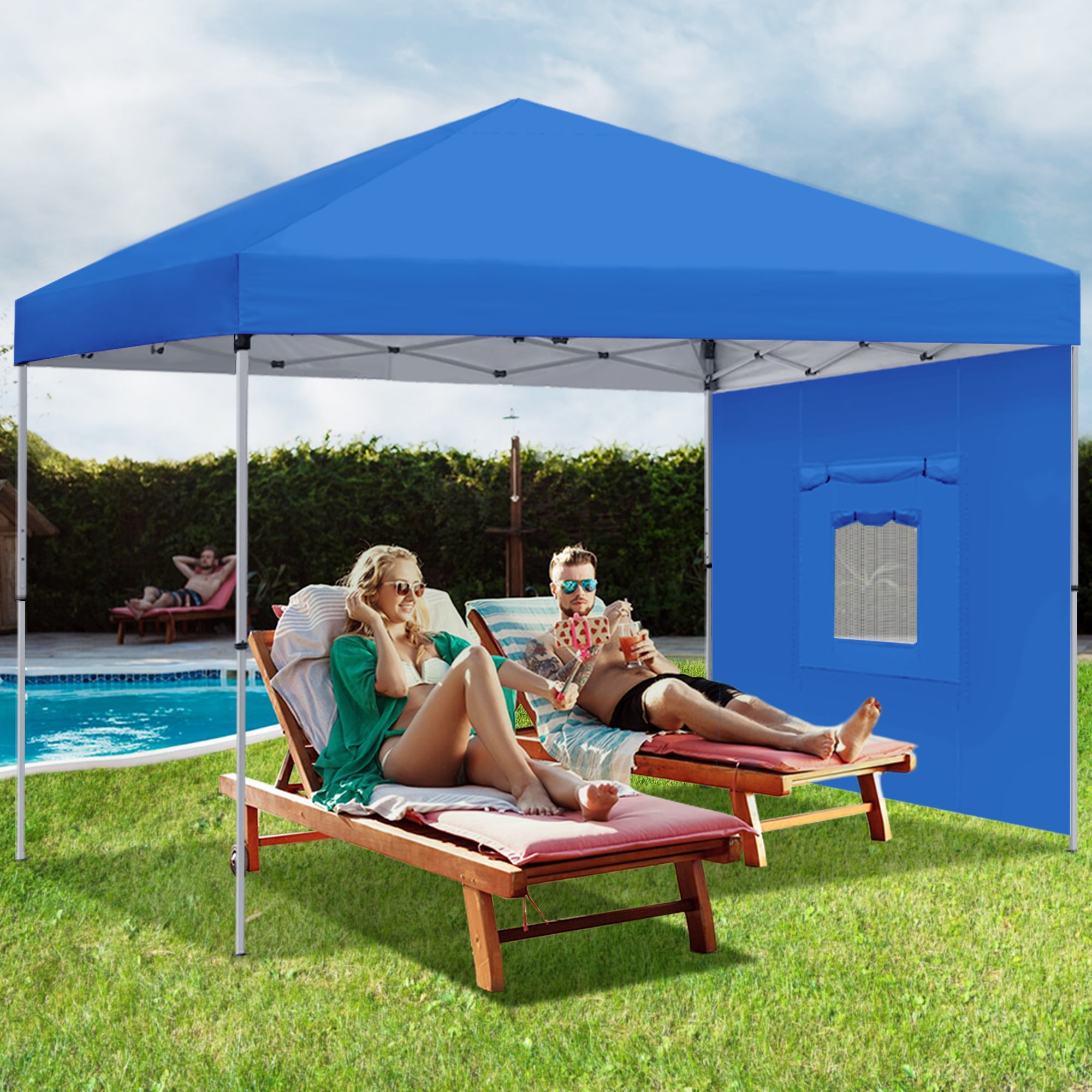 Uforic 10 ft x 10 ft Easy Pop up Outdoor Canopy Tent with 4 Removable Sidewall, Blue - Image 7