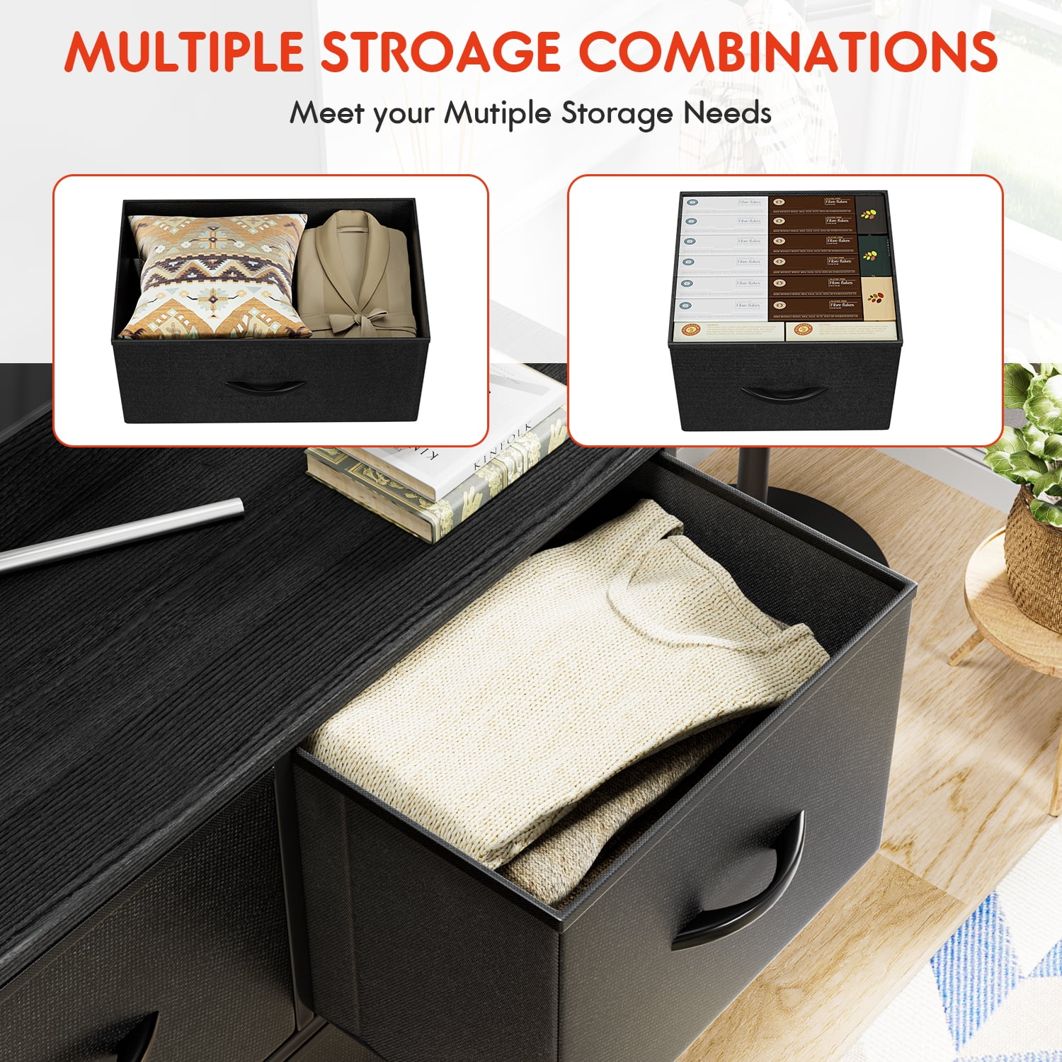 Vineego Dresser for Bedroom with 5 Drawers, Wide Chest of Drawers, Fabric Dresser,Black - Image 6