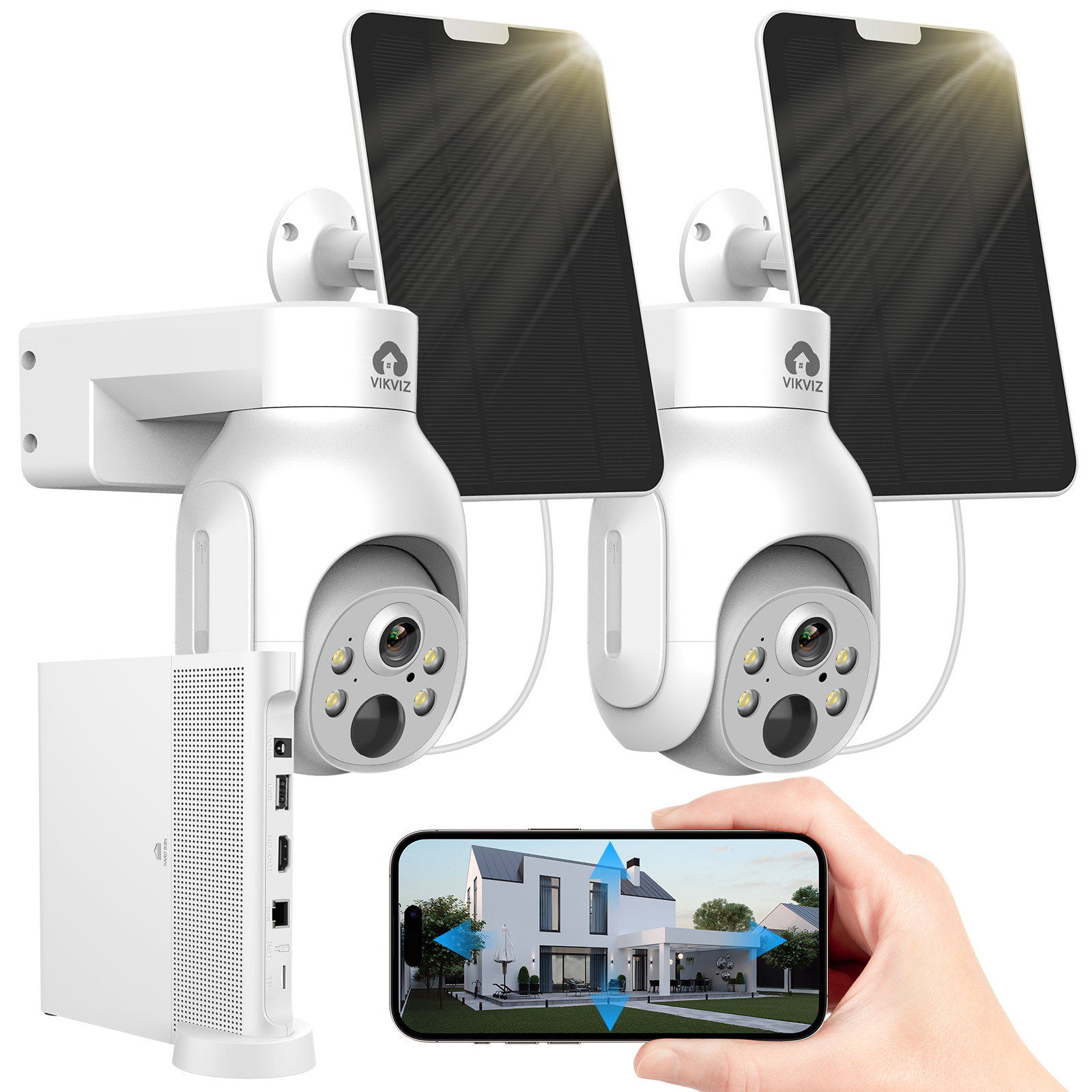 VIKVIZ WiFi PTZ IP Camera Kit HDD 4MP 10CH NVR System with Solar Panels, White, 2 Pack - Image 15