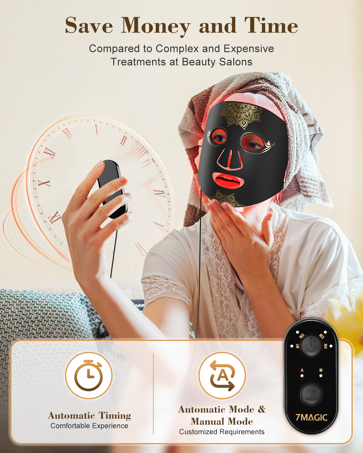 Red Light Therapy for Face, Cordless Infrared Led Face Mask, 4 Modes Portable Led Face Mask Light Therapy with Remote, At Home and Travel 100 LED Beads, Gift for Loved, Black - Image 7