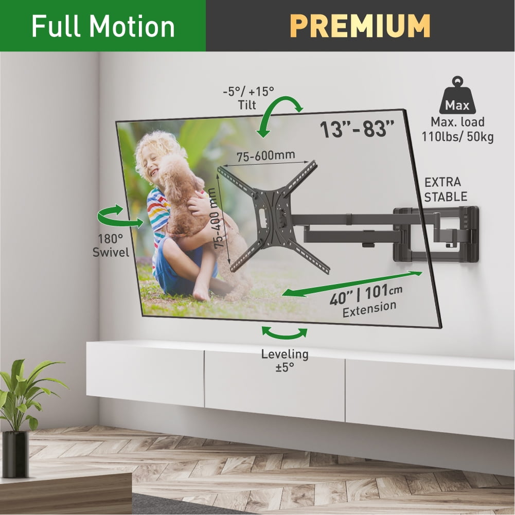 Barkan 40 inch Long 13 - 83 inch Full Motion Patented TV Wall Mount - Image 6