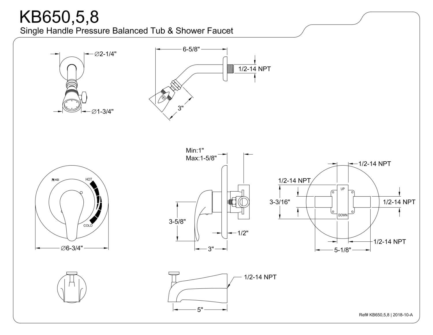 Kingston Brass KB650 Chatham Single Lever Handle Tub & Shower Faucet, Matte Black - Image 2