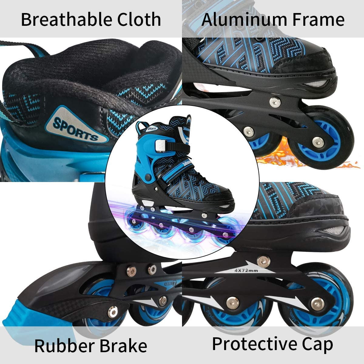 SubSun Boys Inline Skates for Kids Girls with Light Wheels Adjustable Blue Medium(US 1-4) - Image 7