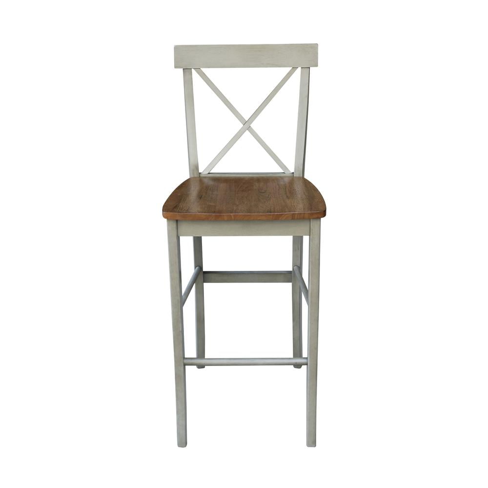 International Concepts Wood Cross Back Bar Height Stool - 30" Seat Height - Distressed Hickory/Stone - Image 3