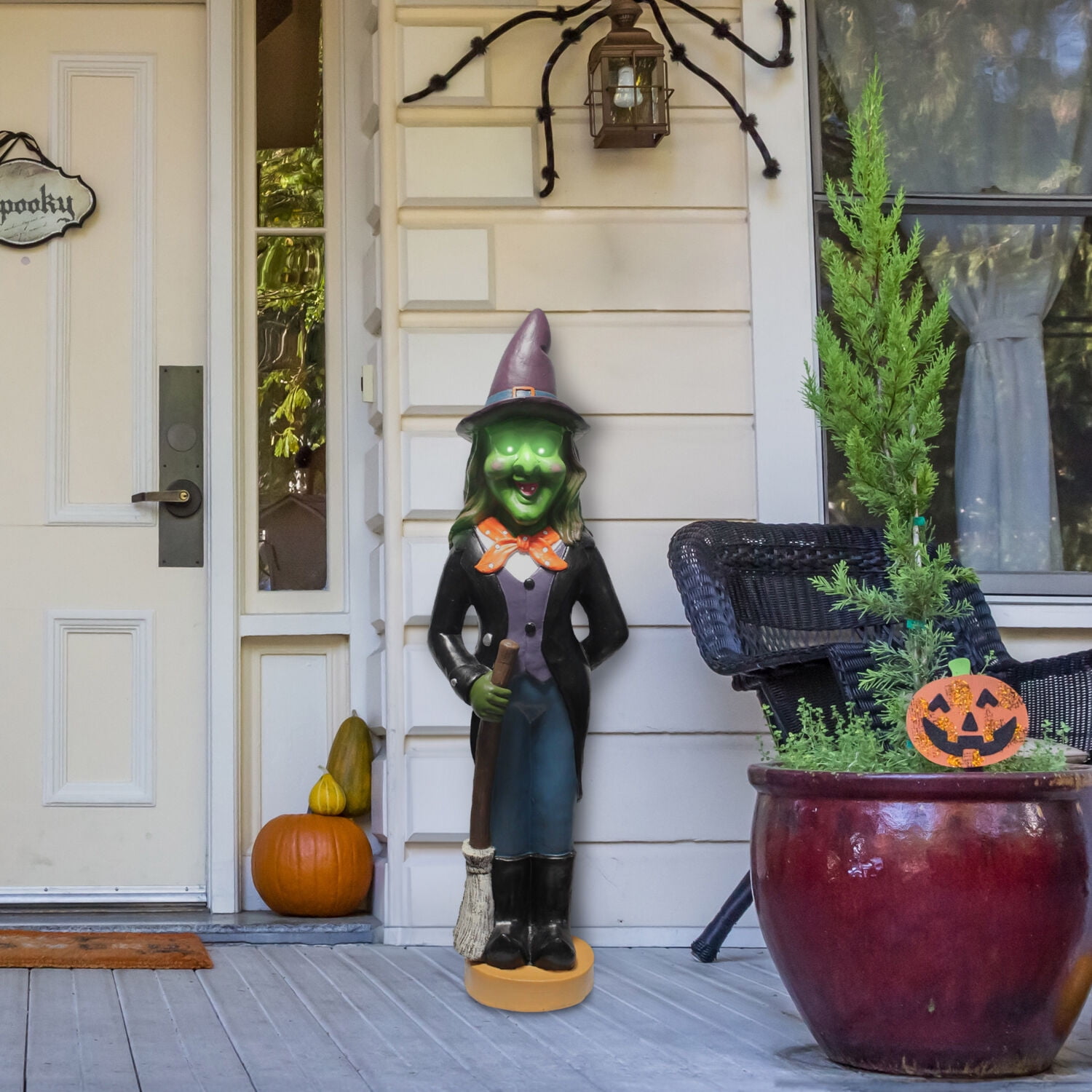 Haunted Hill Farm 4-Ft. Scary Witch Holding a Broom, LED Lighted Eyes, Resin Halloween Prop, Indoor or Covered Outdoor Decoration, HHRS048-1WTC-MLT - Image 7
