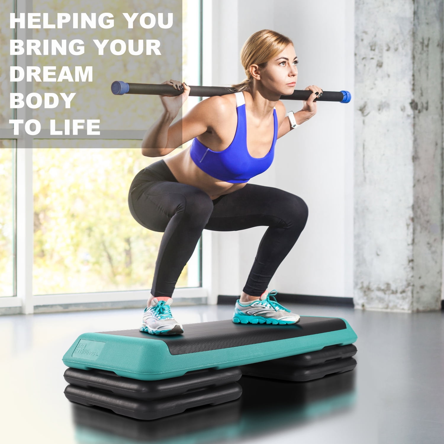 XPRT Fitness Aerobic Stepper 43’’ platform With 4 Risers Health Club Size Step Exercise - Green With Rubber cover - Image 8