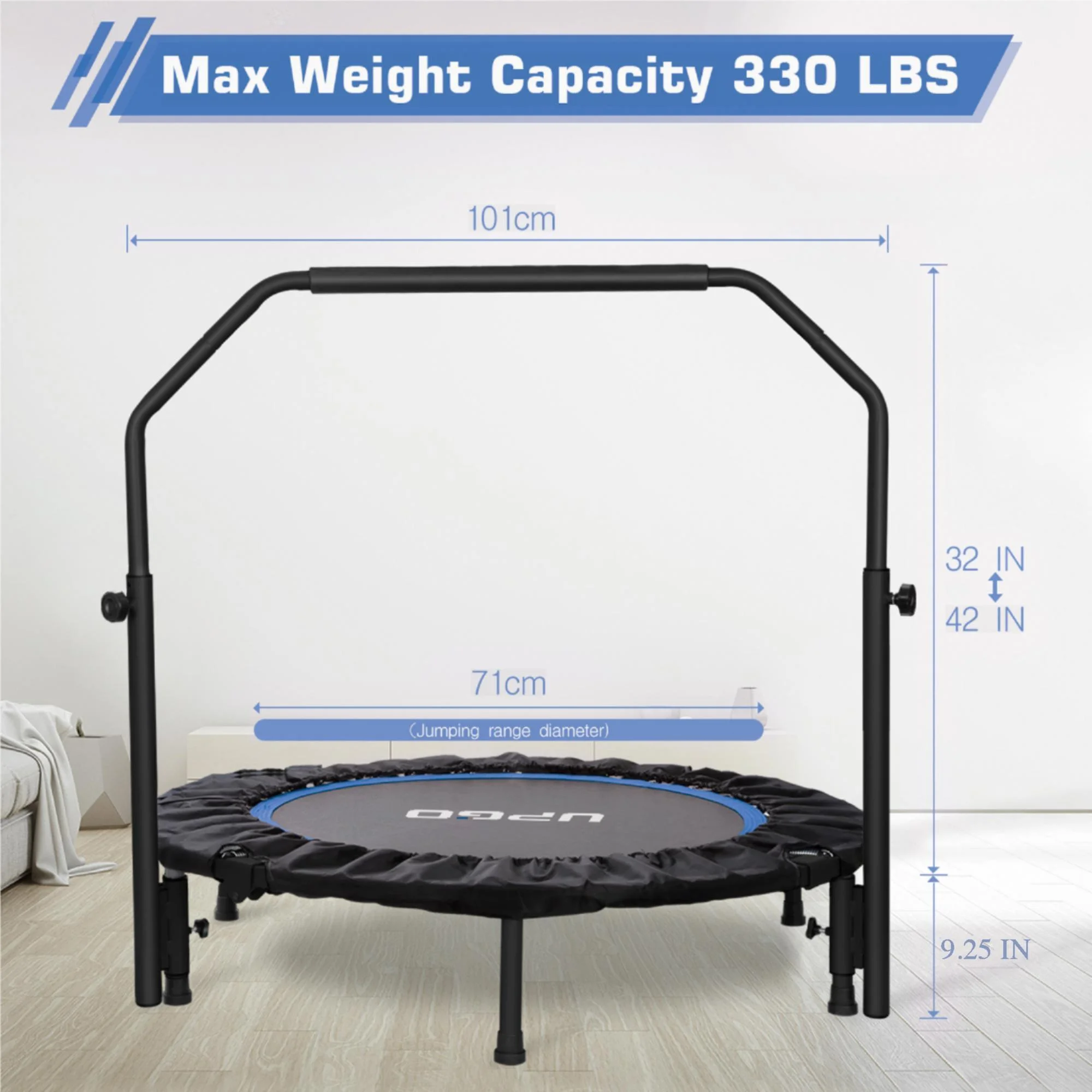 48" Foldable Mini Trampoline Max Load 450lbs, Fitness Rebounder with Adjustable Foam Handle, Exercise Trampoline for Adults/Kids Indoor/Garden Workout - Image 6