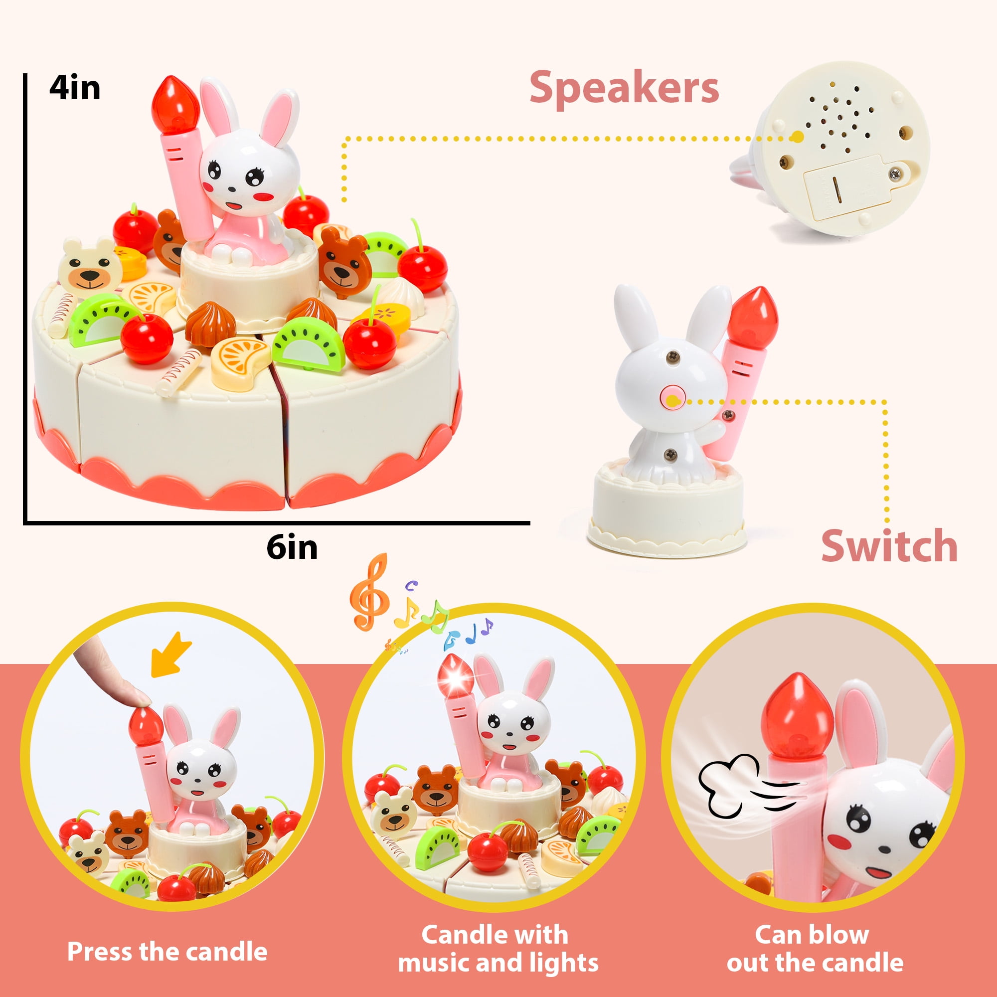 Birthday Cake Toy Play Food Set 85 Pieces Plastic Kitchen Cutting Toy Pretend Play Mundo Toys - Image 7