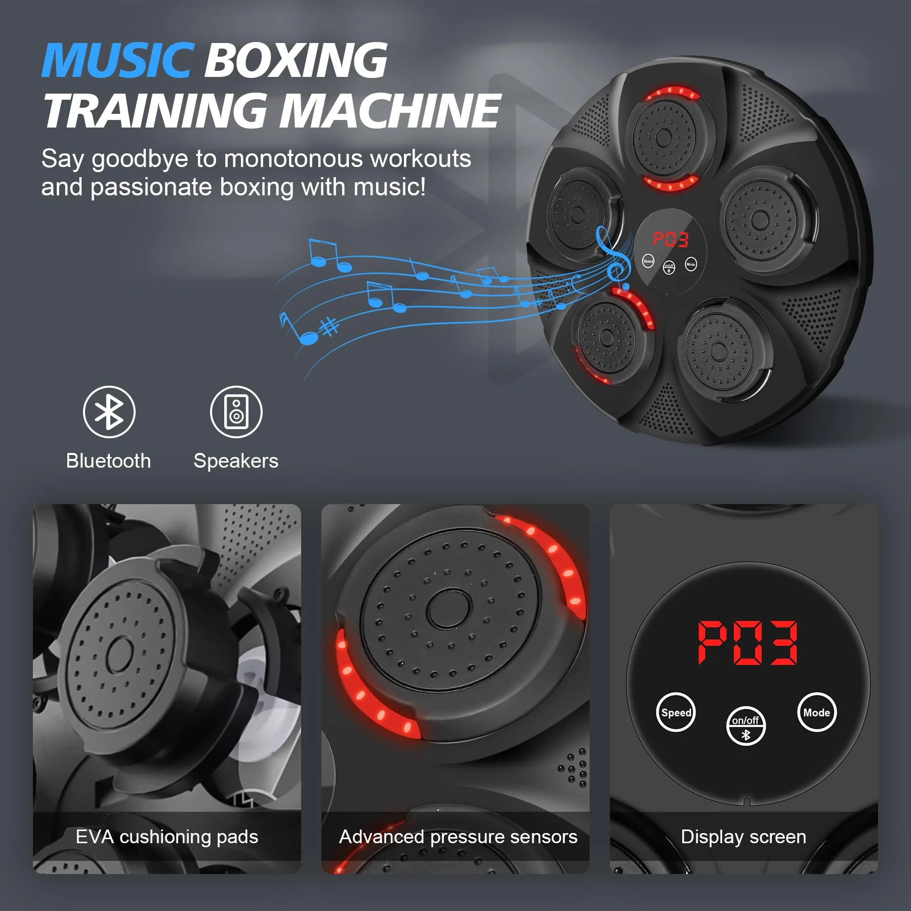 Music Boxing Machine with Boxing Gloves, Smart Bluetooth Boxing Equipment, Wall Mounted Target Training Punching Boxing Machine for Adults, Kids, Home, Indoor, Workout and Gym - Image 4