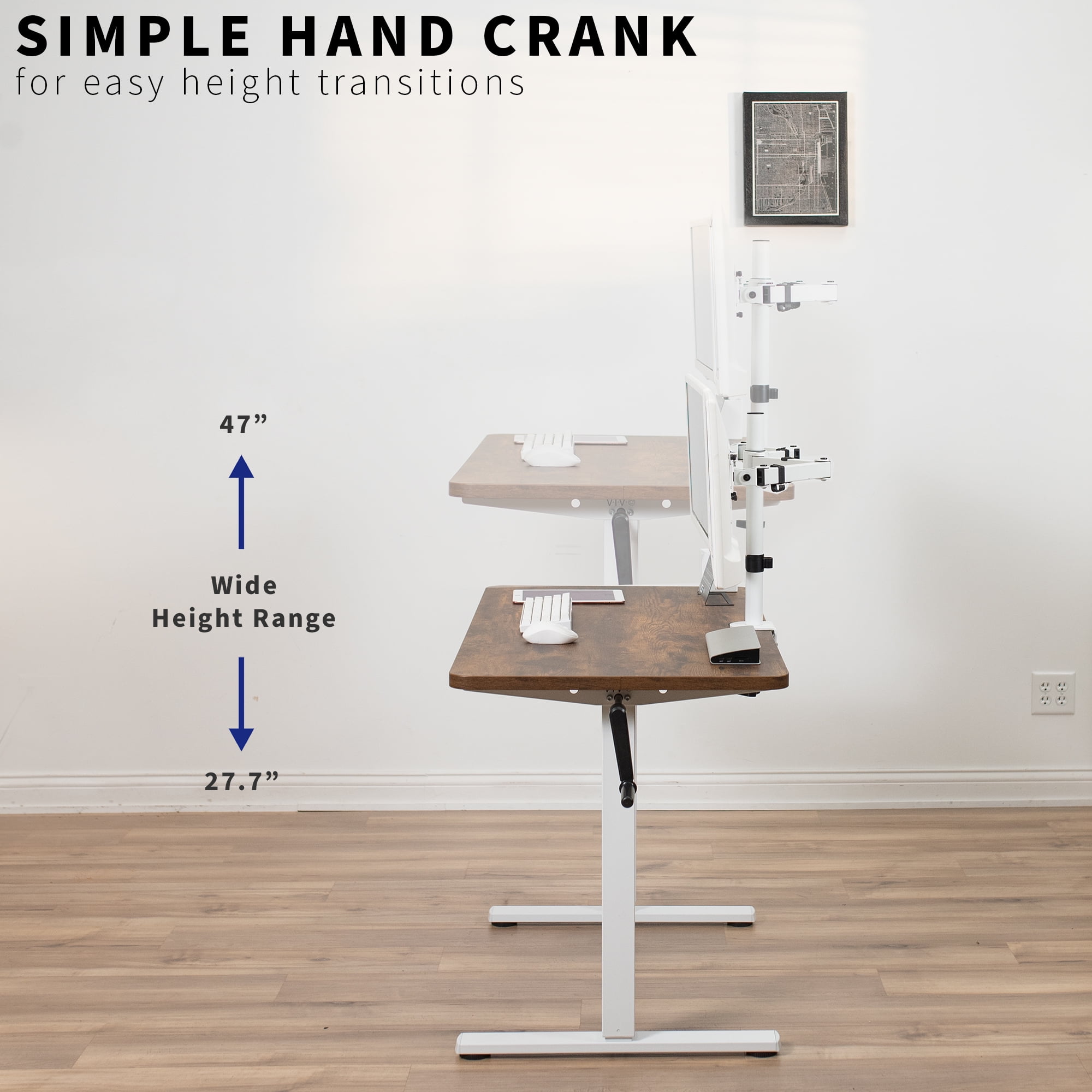 VIVO White Manual Height Adjustable Stand Up Desk Frame Crank System - Image 6