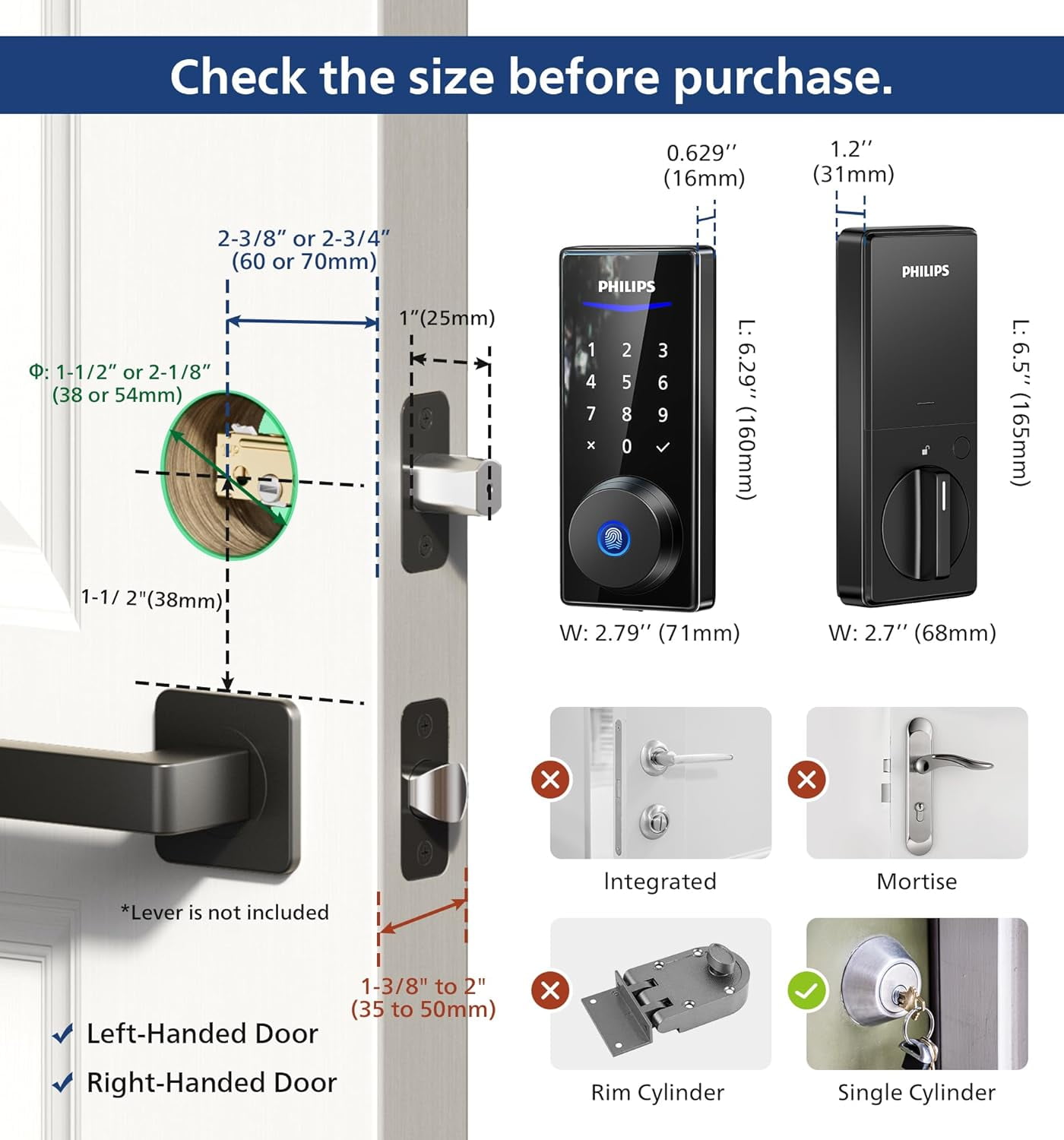 Philips Fingerprint Smart Keyless Entry Electronic Touchscreen Deadbolt Door Lock for Front Door - Matte Black - Image 4