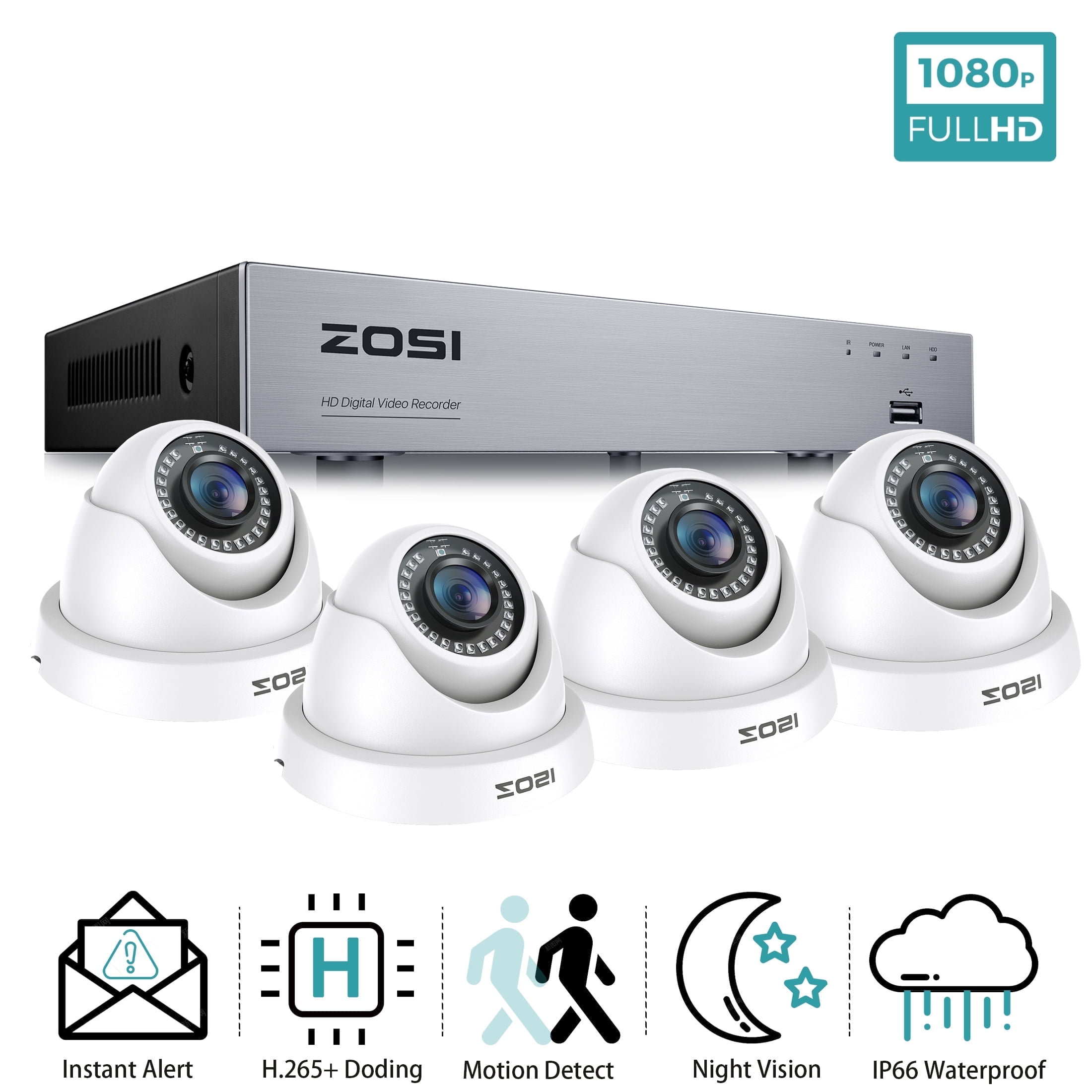 3K Lite Security Camera System, ZOSI 1080P H.265+ 8CH DVR Recorder with 4X HD 1080P Indoor Outdoor Weatherproof CCTV Security Cameras ,AI Human/Vehicle Detection, Motion Alert,Remote Access(No HDD) - Image 4