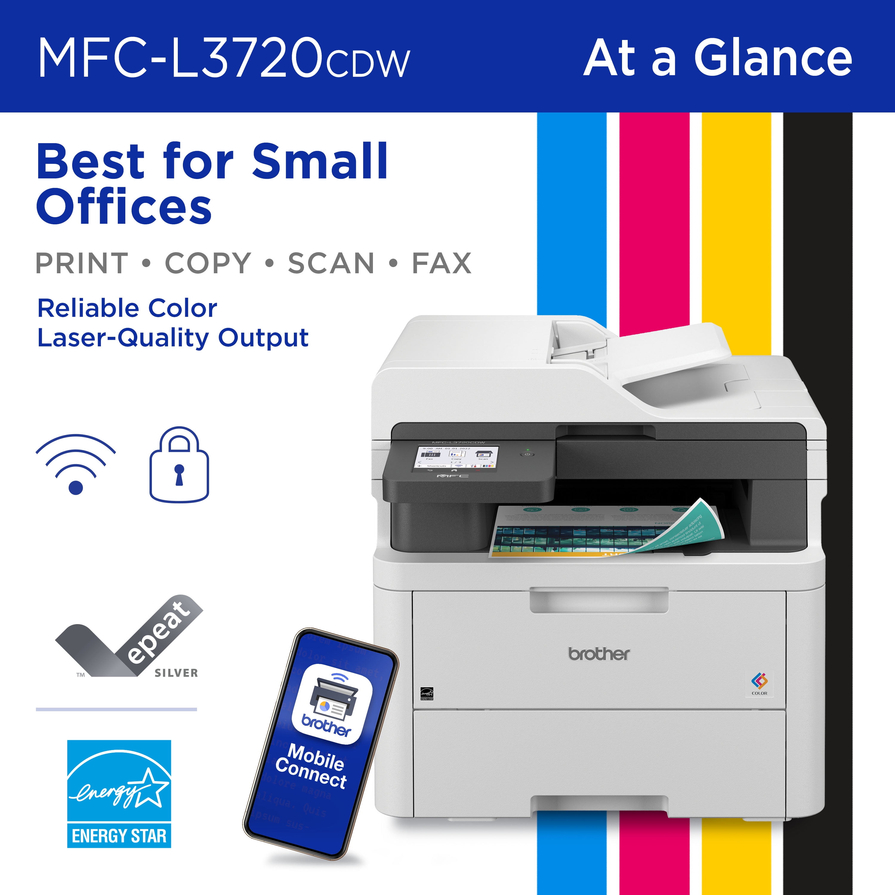 Brother MFC-L3720CDW Wireless Digital Color All-in-One Printer with Laser Quality Output, Copy, Scan and Fax, Duplex and Mobile Printing - Image 7