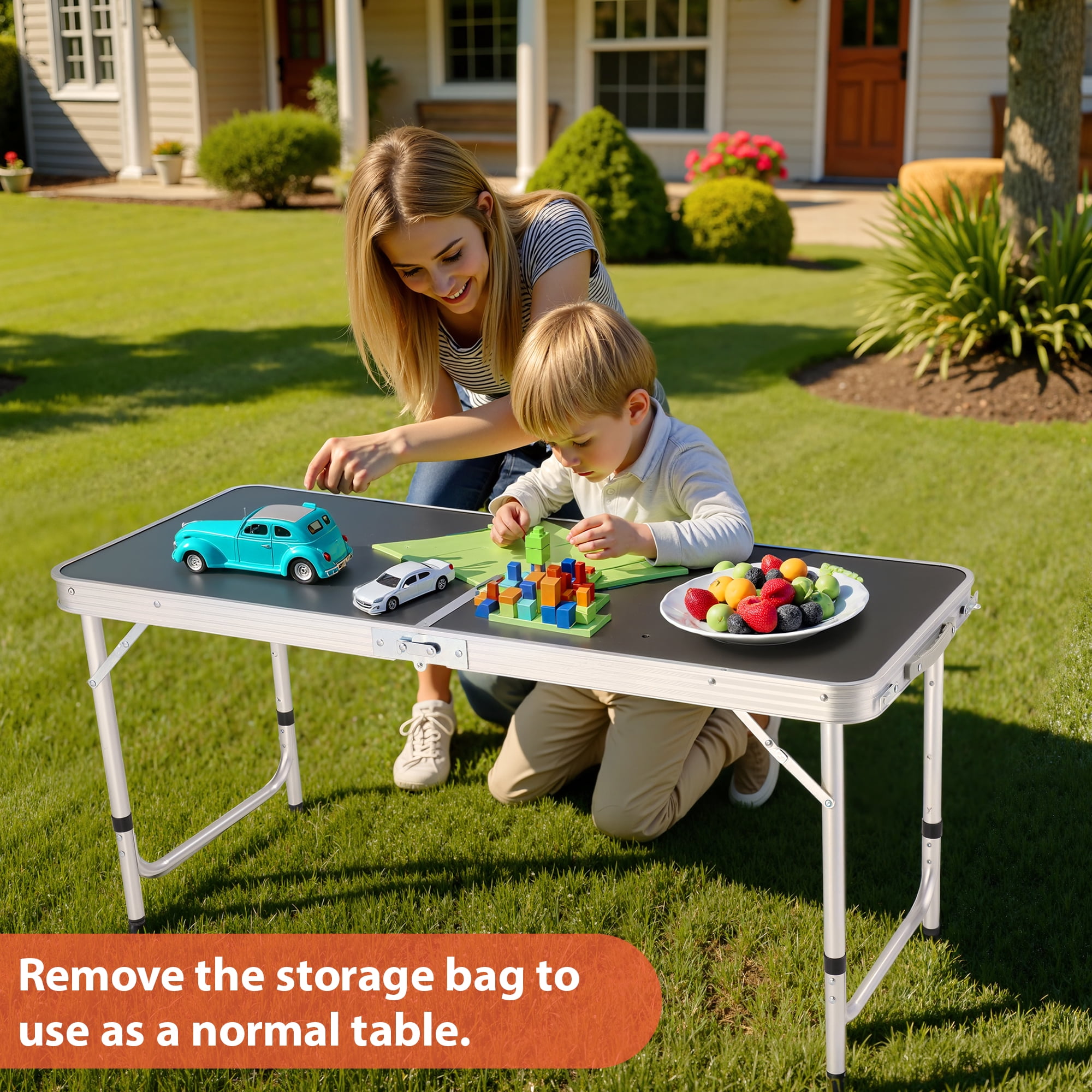 Vecukty Portable Camping Table Set - Aluminum Kitchen Station w/ Storage, Adjustable Feet & Trash Can, brown - Image 9