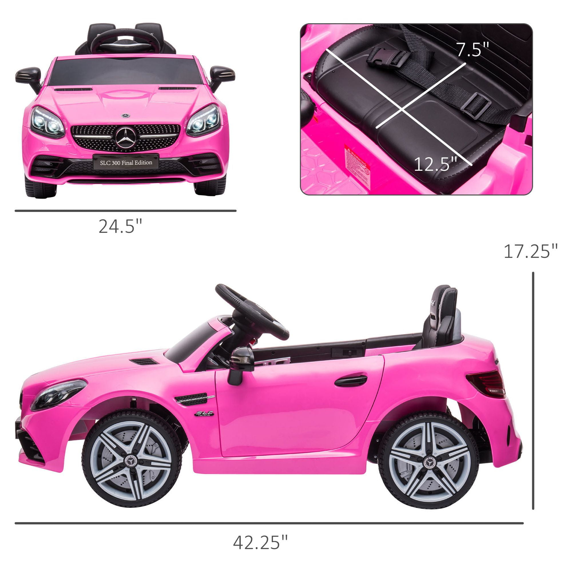 Aosom 12V Kids Electric Ride On Car with Parent Remote Control, Two Motors, 2 Speeds, Music, LED Lights, USB for 3-6 Years Old, Pink - Image 9