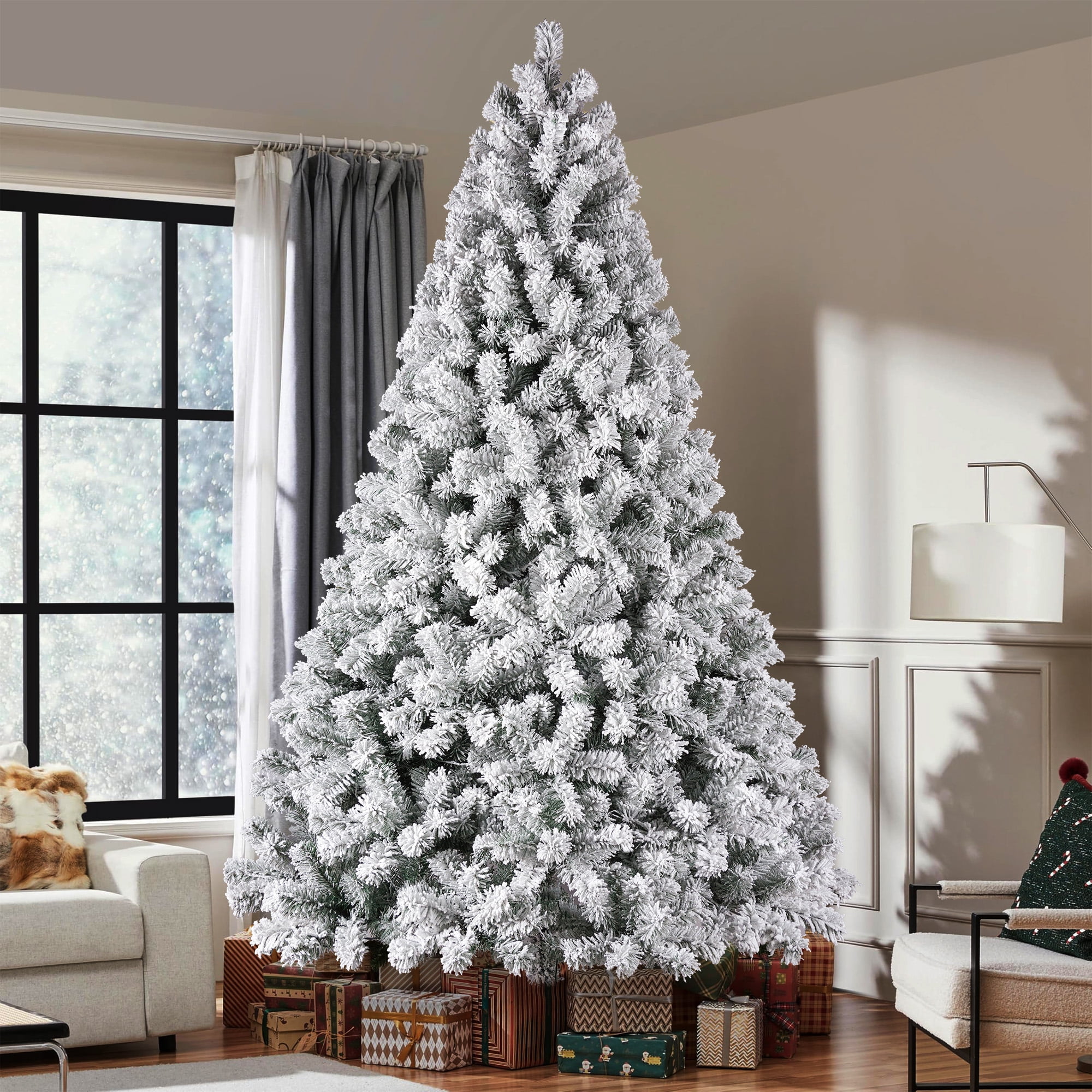 IZNEN 7.5ft Pre-Lit Snowflake Flocked Christmas Tree,8 Modes LED Lights,Artificial Xmas Tree with Storage Bag - Image 6