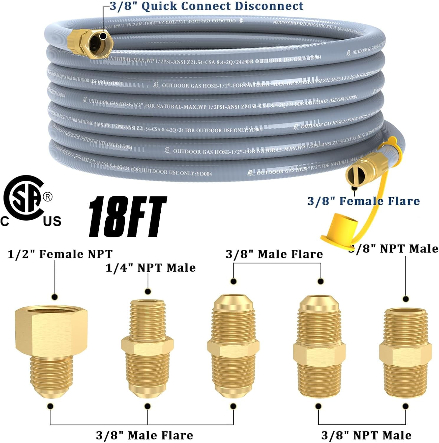 18FT 3/8" ID Natural Gas Hose, Low Pressure LPG Hose with Quick Connect, for Weber, Char-Broil, Pizza Oven, Patio Heater and More NG Appliance Propane to Natural Gas Conversion Kit - Image 7