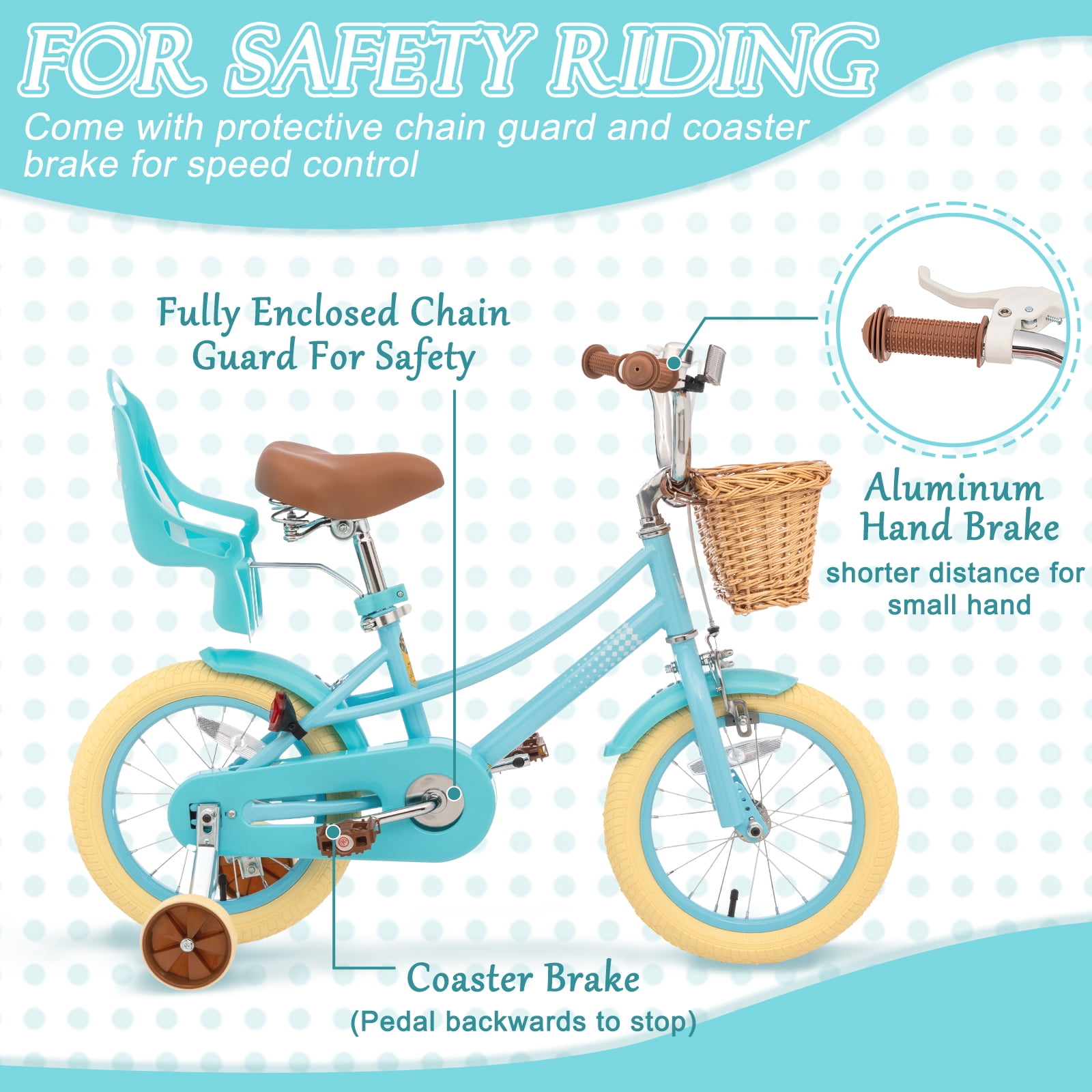 XJD Girls Bike for 2-12 Years Old Toddlers and Kids, 12 14 16 20 Inch Kids Bike with Basket and Bell Training Wheels, 12 Inch Kid's Bicycle with Kickstand & Adjustable Seat Handlebar Height - Image 10