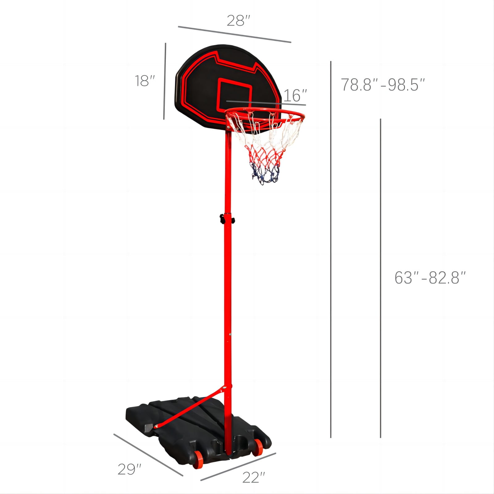 Vebreda Basketball Hoop Goal 5.2 Ft. - 7 Ft. Height Adjustable Portable Basketball Hoop System, Black - Image 5