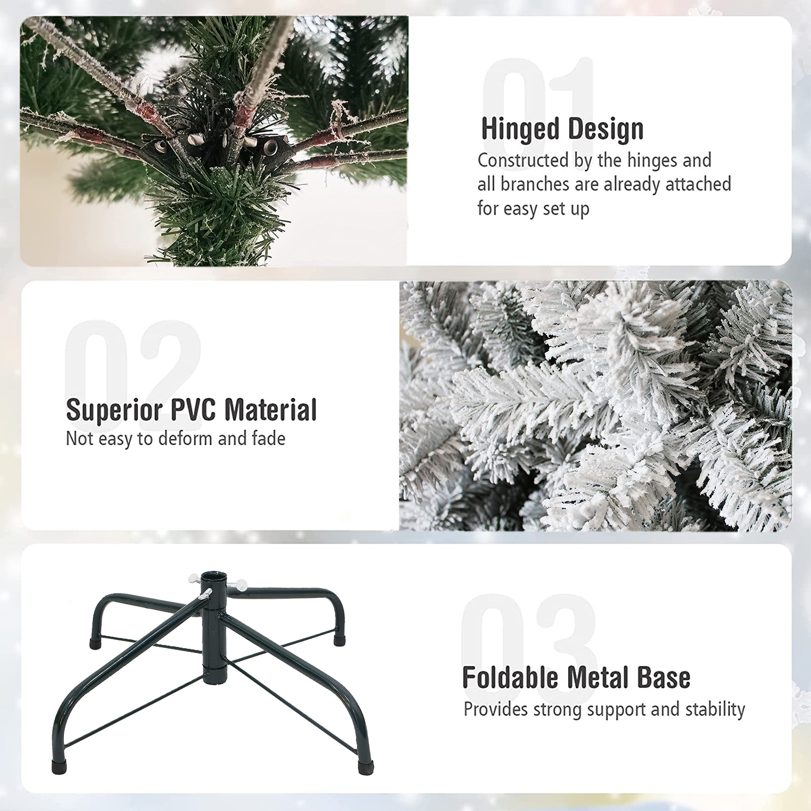 SUGIFT 6ft Artificial Christmas Tree with Flocked Snow Xmas Holiday Decoration for Home, Office, Party - Image 6