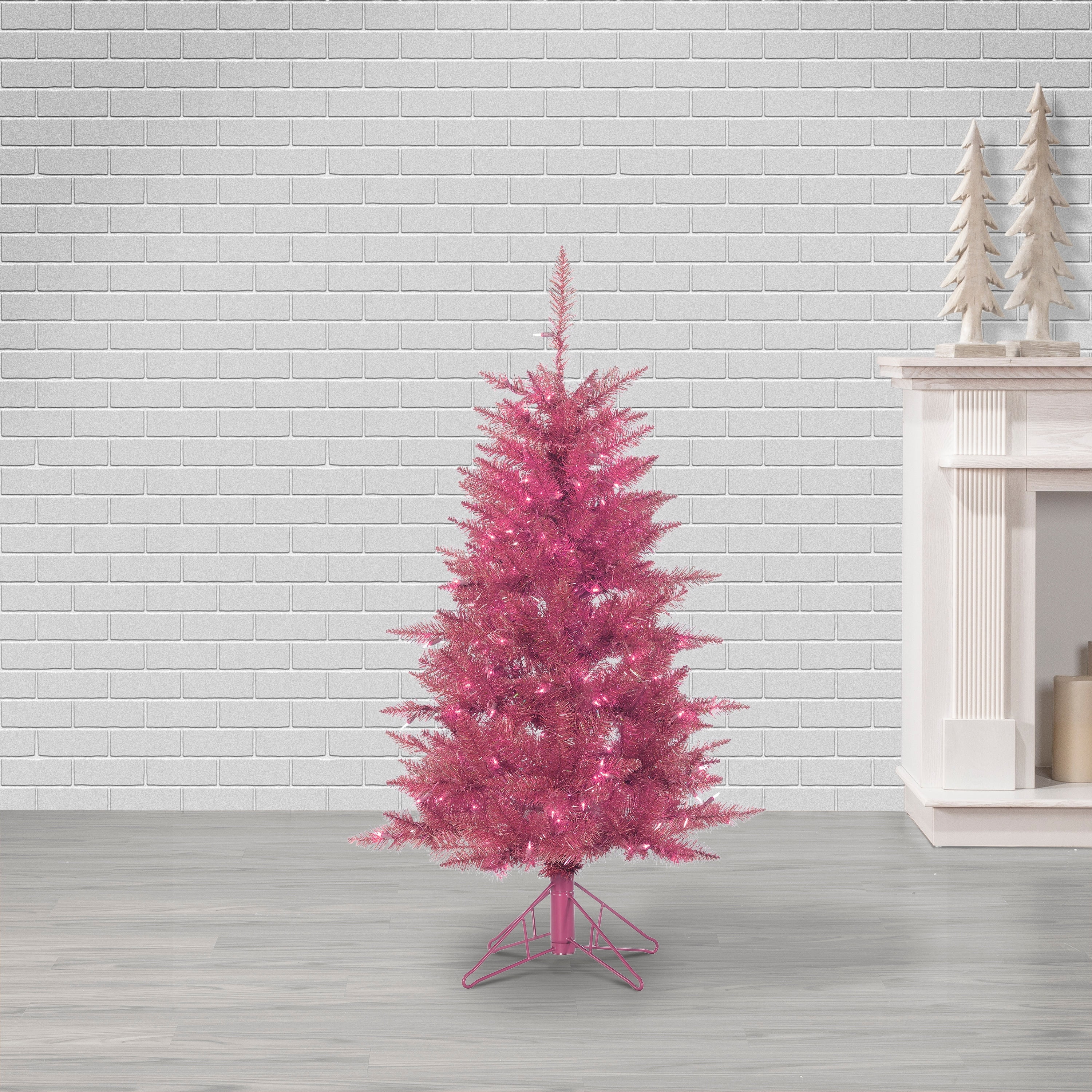 4 ft. Pre Lit Clear Incandescent Pink Tuscany Tinsel Tree - Image 3