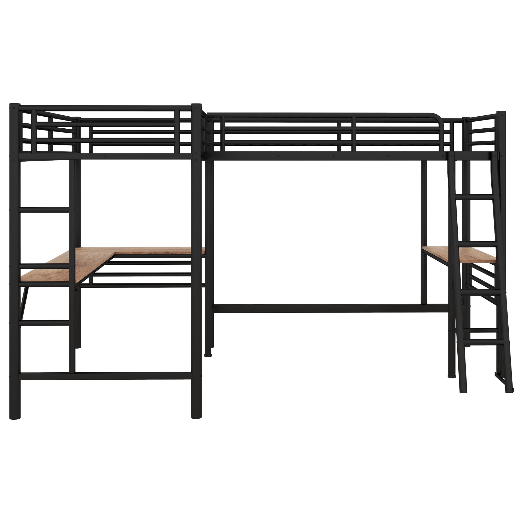 Euroco Metal L-Shaped Twin Size Loft Bed with Two Desk for Kids Teens Bedroom, Black - Image 5