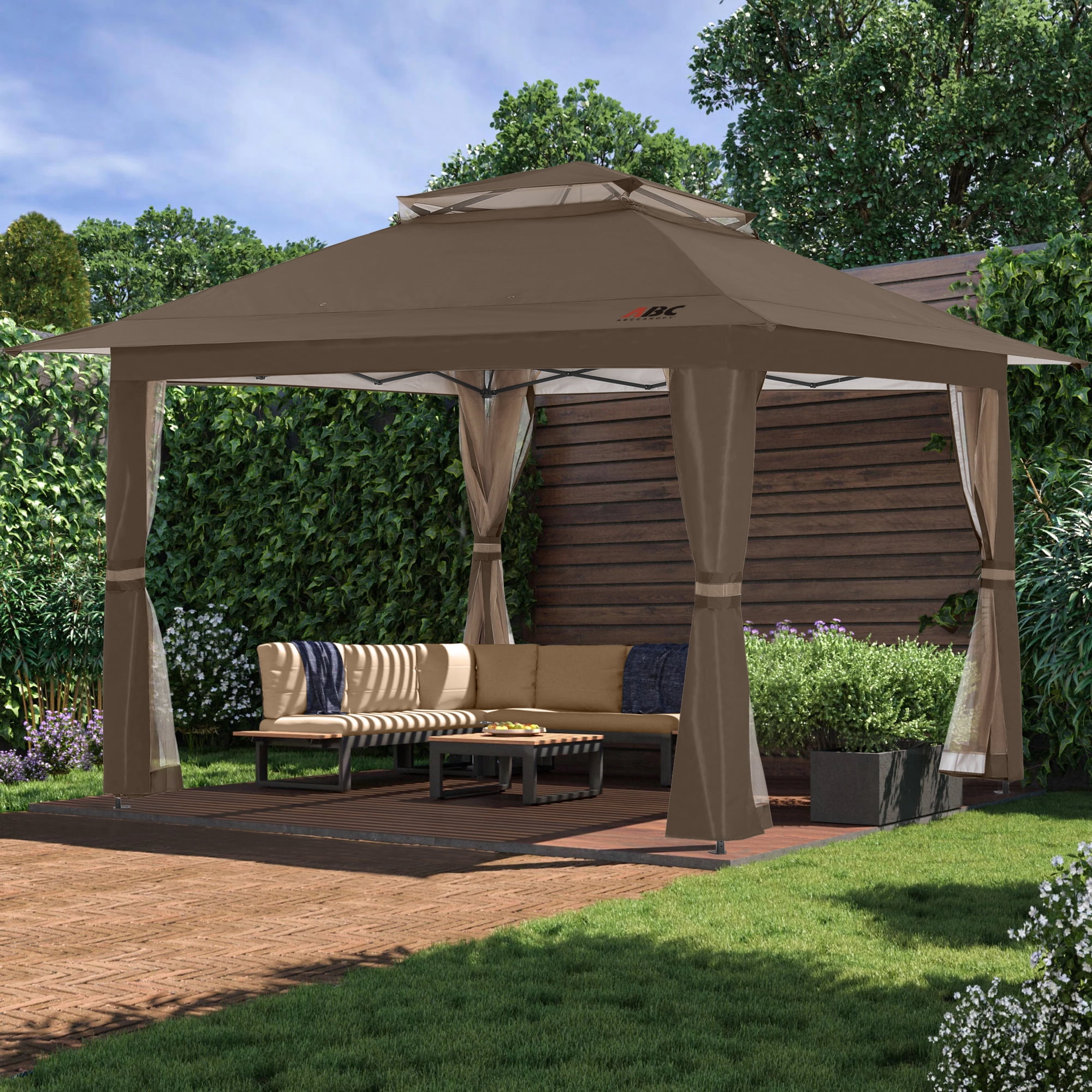 ABCCANOPY 13'x13' Gazebo Tent Outdoor Pop up Gazebo Canopy Shelter with Mosquito Netting, Brown - Image 6