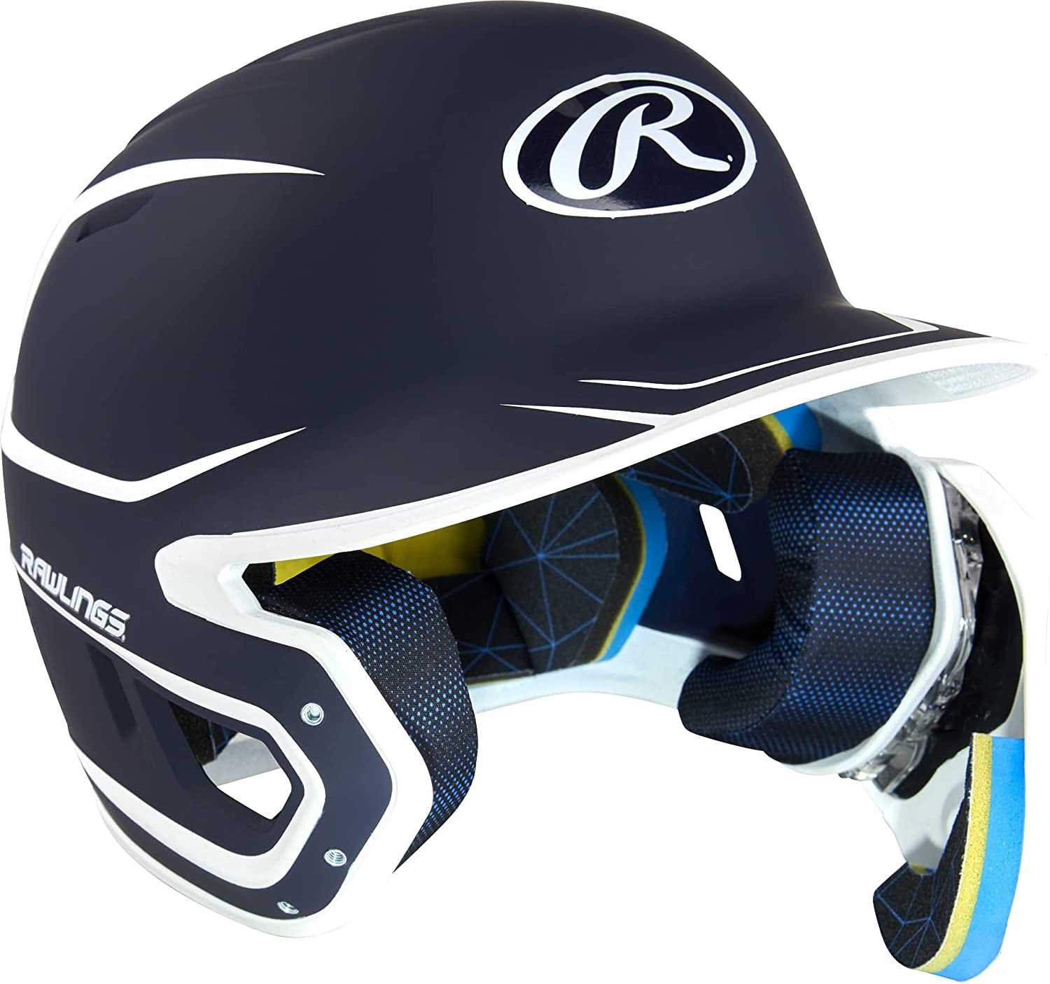 Rawlings 2022 Mach Adjust Baseball Batting Helmet With Jaw Guard, Junior, Matte Navy/Matte White - Image 3