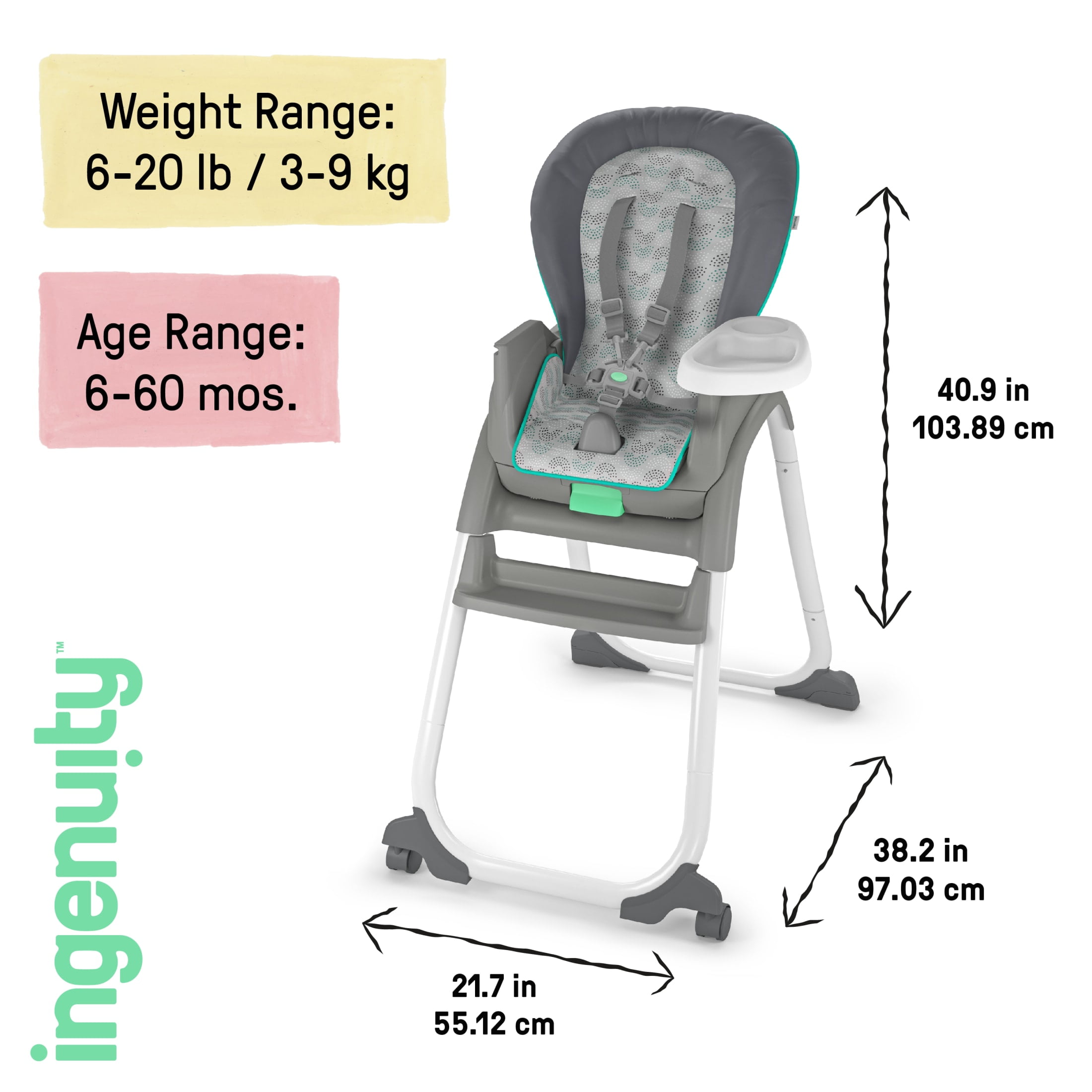 Ingenuity Full Course 6-in-1 Infant Baby High Chair, Unisex, Age Up to 5 Years, Astro, Gray - Image 3