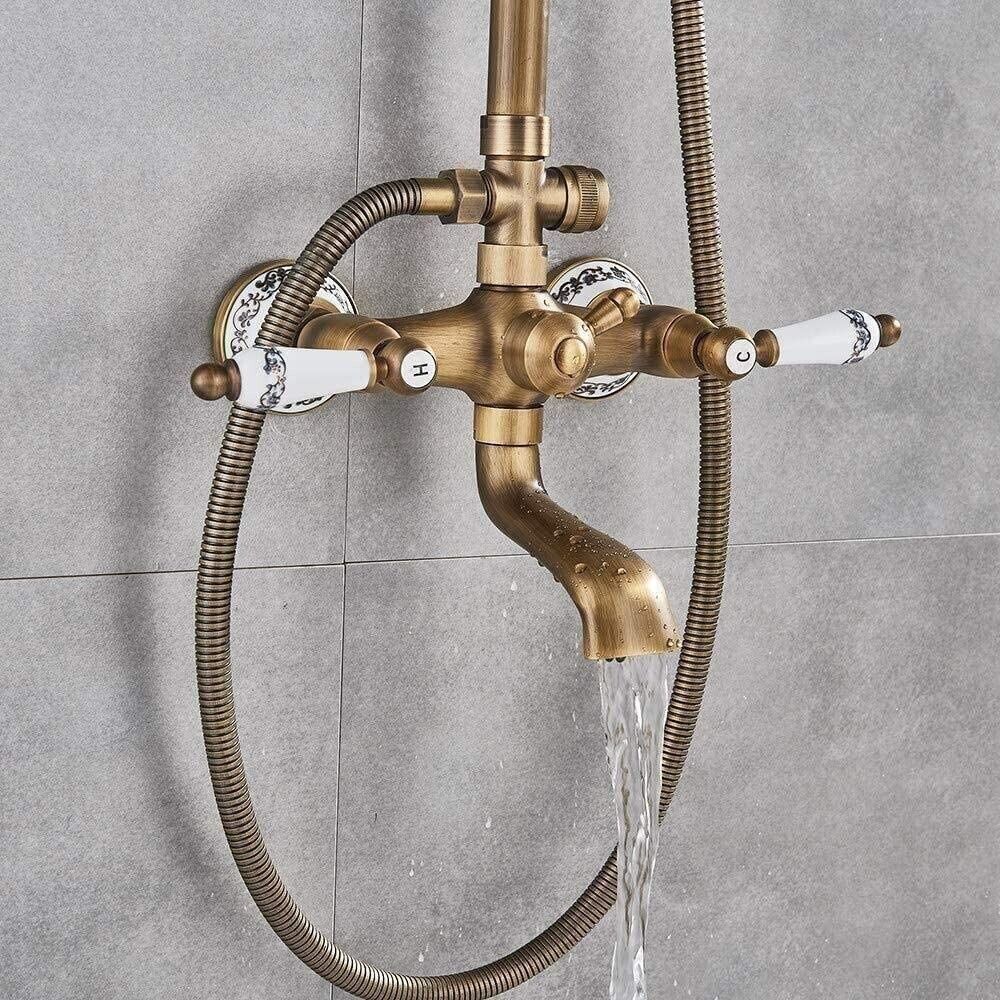 Zovajonia Shower Fixture Antique Brass 8"Rainfall Shower Faucet System Set Mixer Fixture Exposed Tap - Image 6