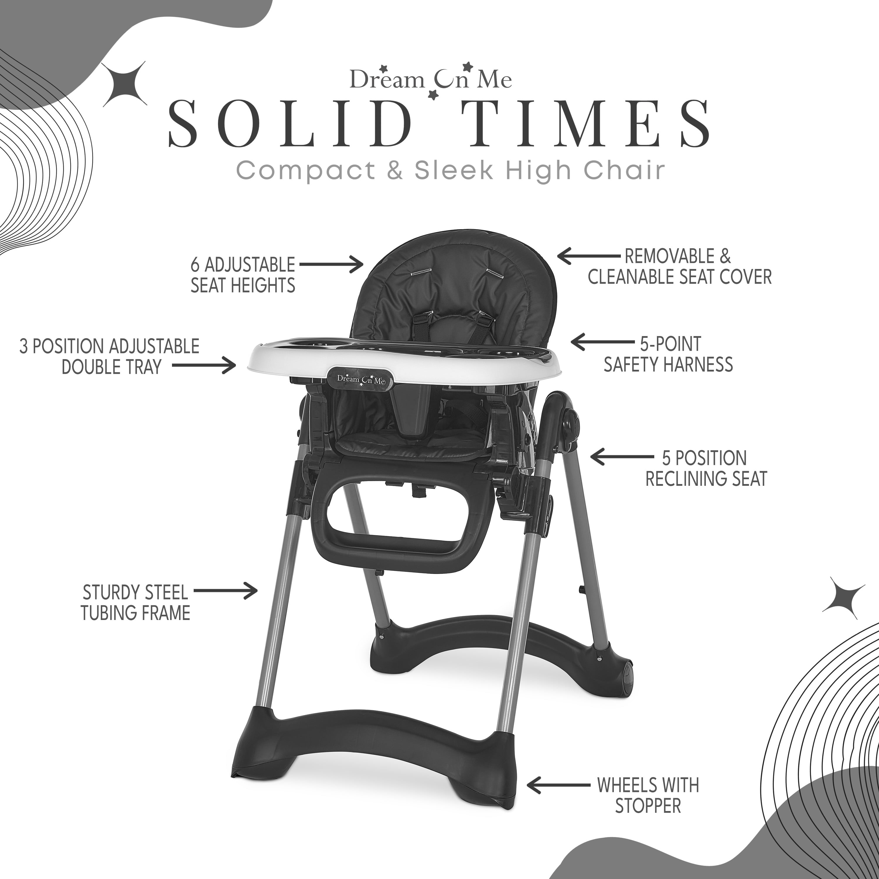 Dream On Me Solid Times High chair, Compact & Sleek High Chair, Multiple Recline and Height Positions, Lightweight Portable Highchair, In Black - Image 12