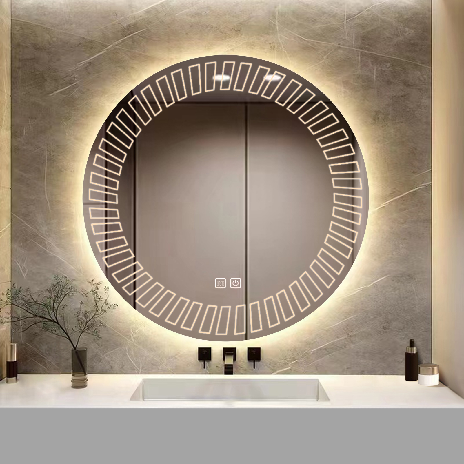 YOSHOOT LED Round Bathroom Vanity Mirror with Lights, 20" Dimmable Circle Makeup Mirror, 3 Color Lighting Modes & Touch Screen, Wall Mounted Anti-Fog Frameless Illuminated Mirror, F - Image 6
