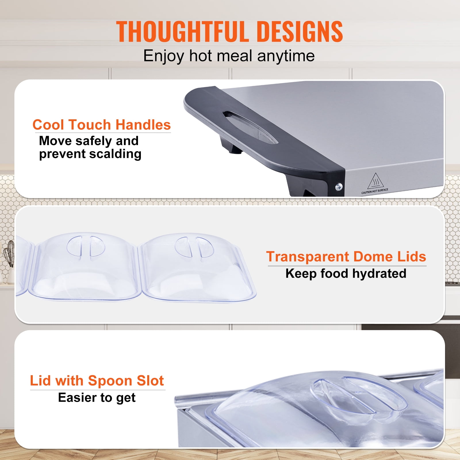 VEVOR 25.6" x 15" Electric Food Buffet Server, Buffet Server Food Warmer with 3 Stainless Steel Warming Pan, Warm Tray for Buffet, Electric Food Warm Tray - Image 3