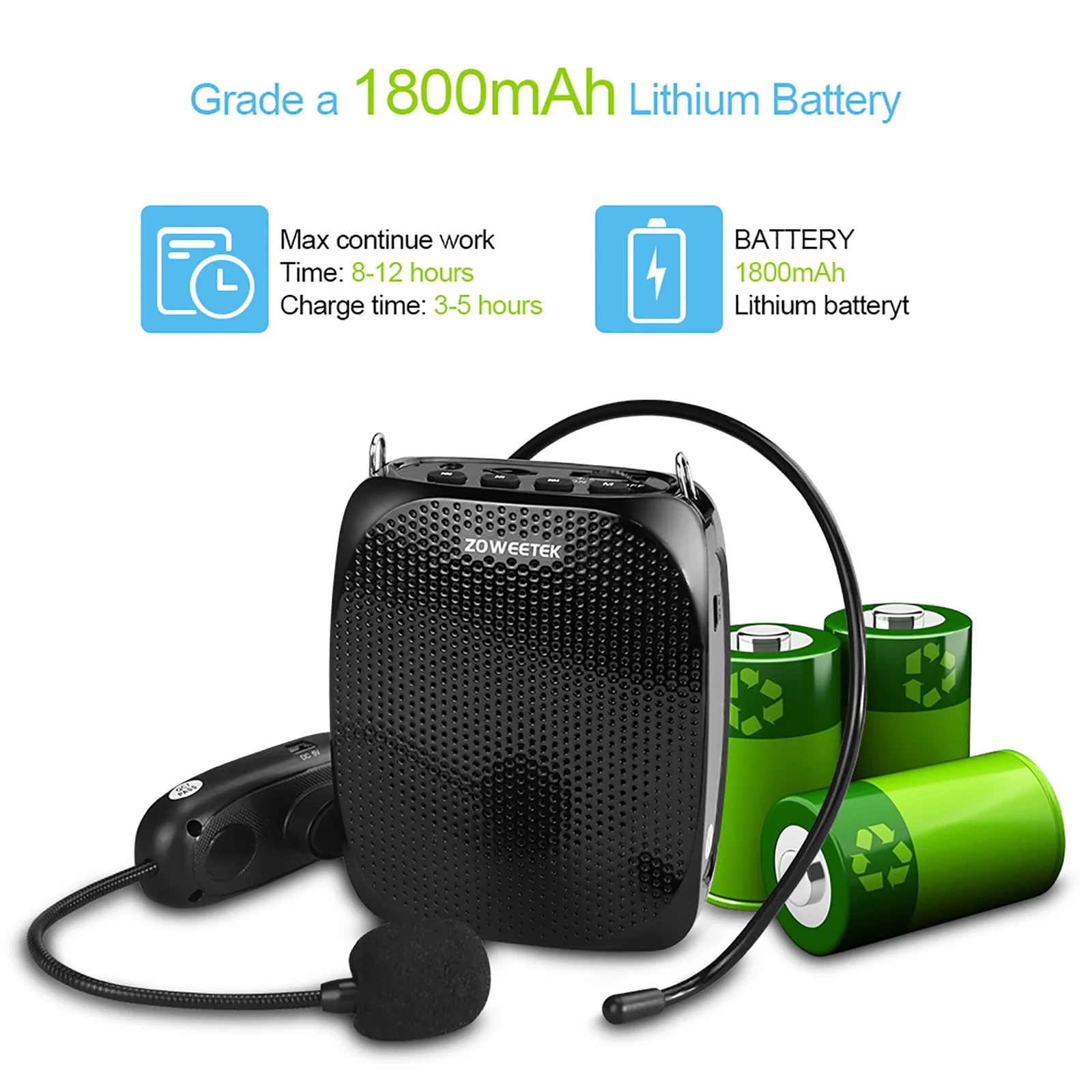 Zoweetek Voice Amplifier with UHF Wireless Microphone PA System Portable Speakers for Classroom Meetings Outdoors Multiple Locations - Image 3