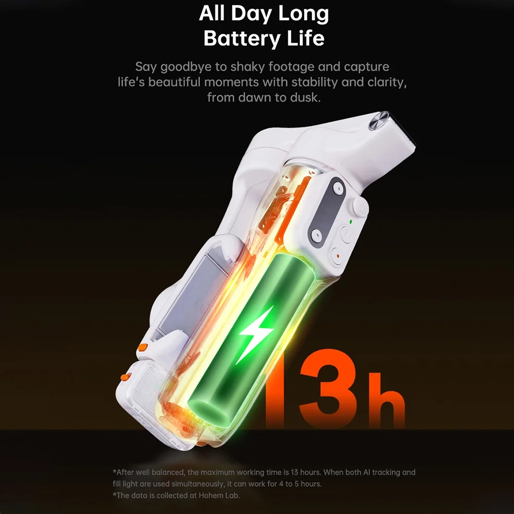 Hohem iSteady V3 Gimbal Stabilizer for Smartphone, Phone Gimbal with Magnetic AI Tracker, Built-in Extension Rod, Tripod, Fill Light, Phone Stabilizer for Video Recording, YouTube, White - Image 5