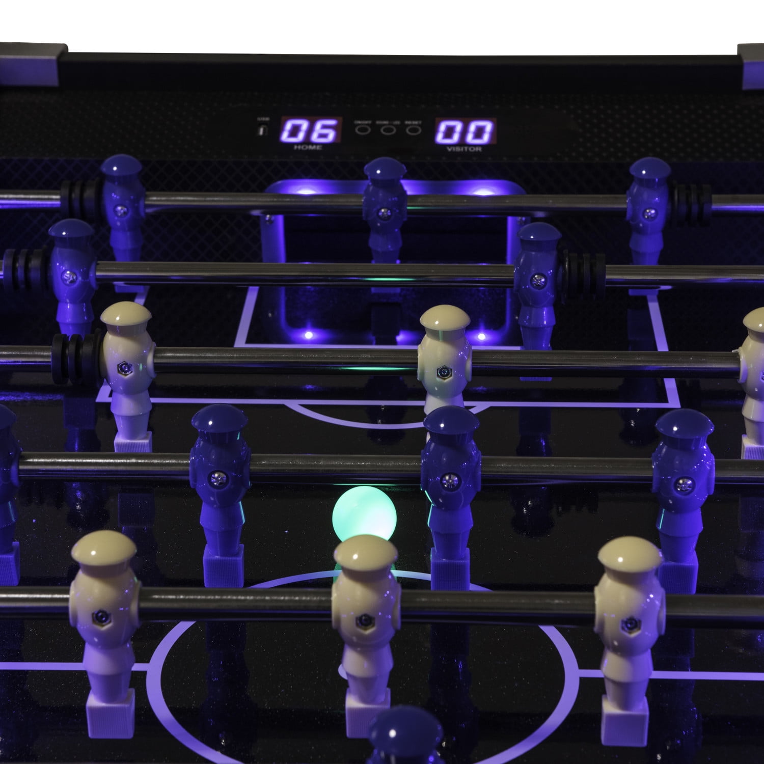 Atomic Azure LED Light Up Foosball Table with Interactive Inrail LED Lighting and Cascading Effects Paired with In Game Music - Image 17