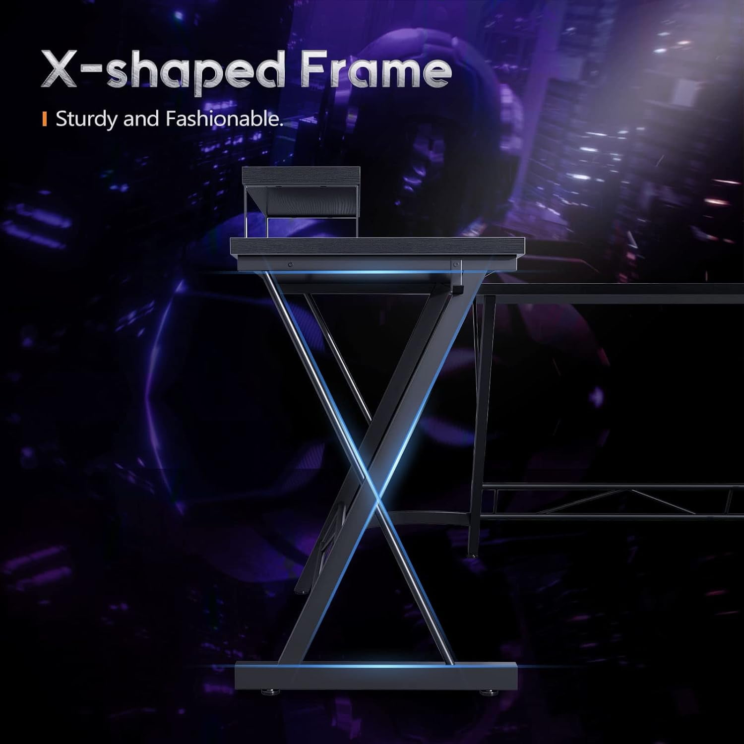 51" L Shaped Gaming Desk, Computer Desk with Monitor Stand Desk Workstation, Natural Black - Image 7