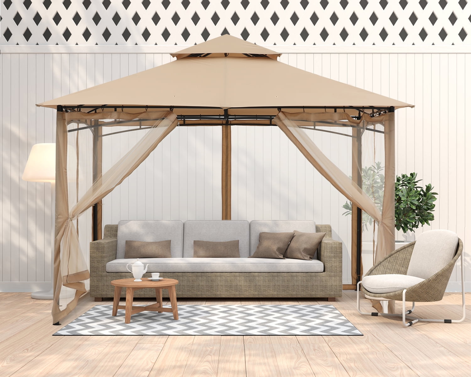 ABCCANOPY 9'x9' Patio Gazebo With Mosquito Netting and Double Soft Roof Canopies for Shade and Rain,Khaki - Image 6