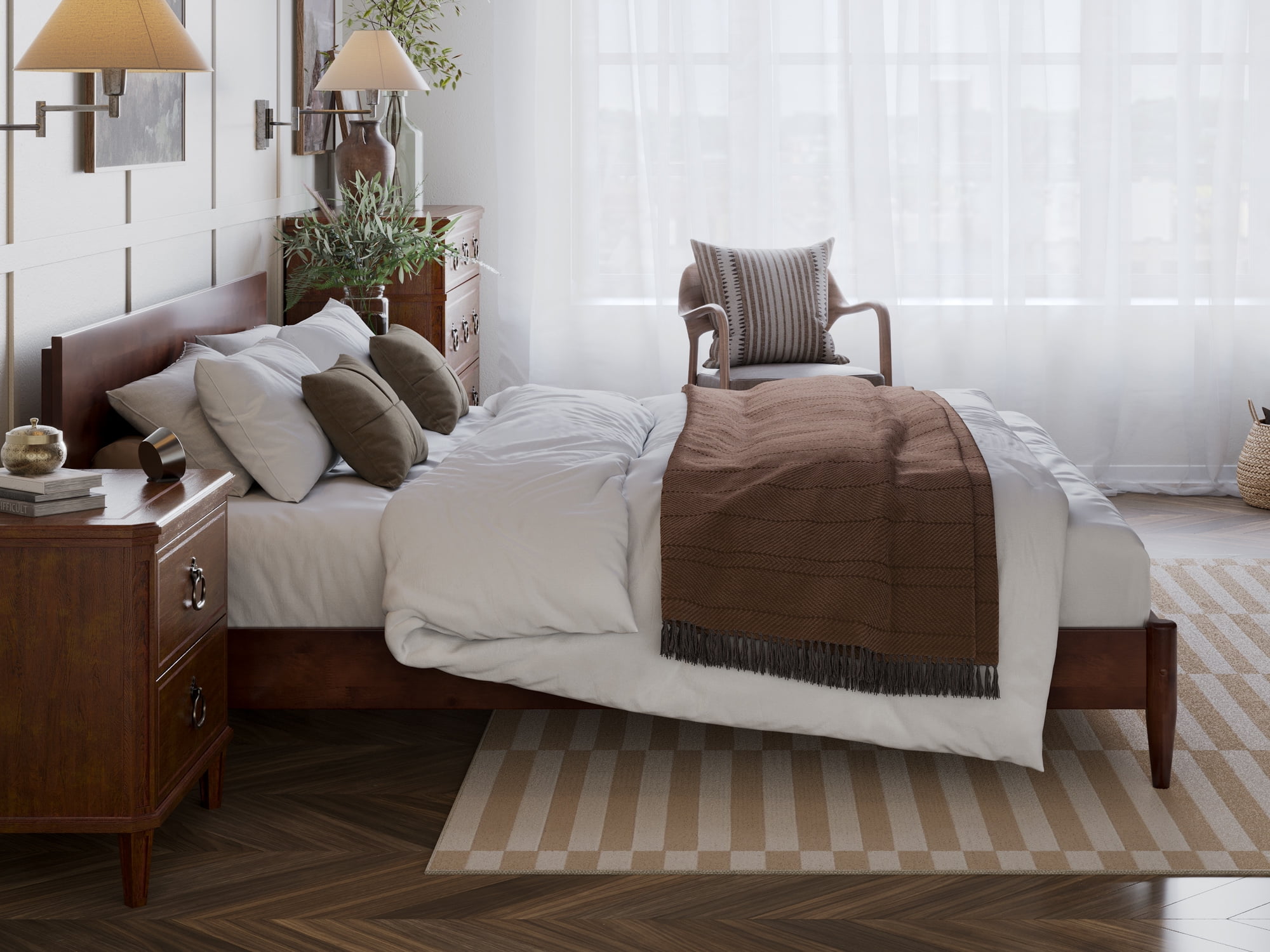 AFI Aria King Modern Solid Wood Low Profile Platform Bed, Walnut - Image 12