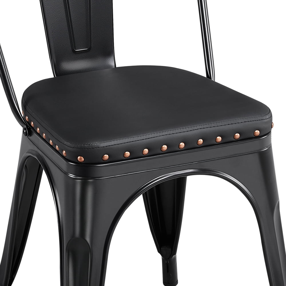 Alden Design Industrial Metal Studded Dining Chair with Cushion, Set of 4, Black - Image 8
