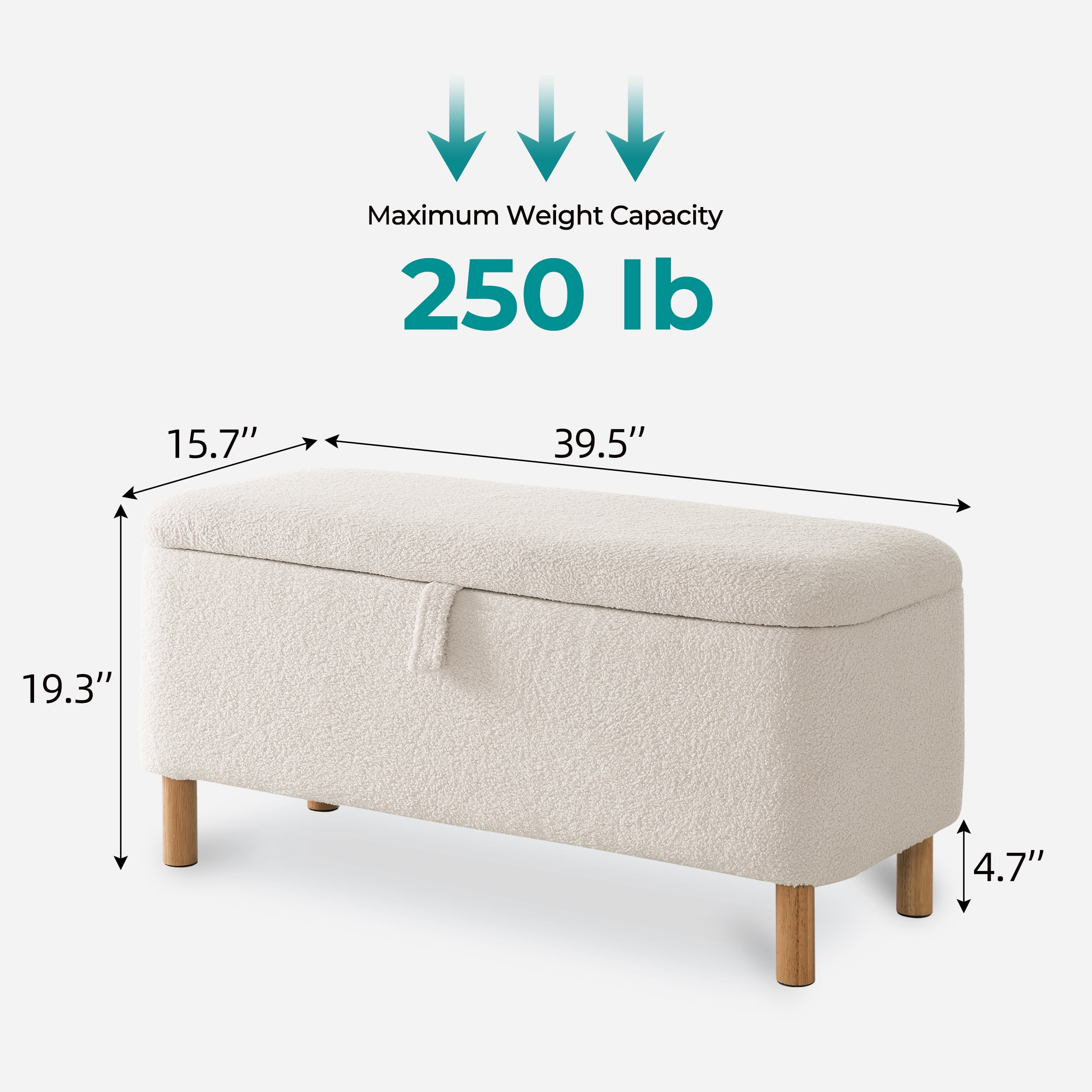 39.5" Boucle Storage Ottoman Bench for Living Room Bedroom Foot Rest End of Bed Wood Leg White - Image 7