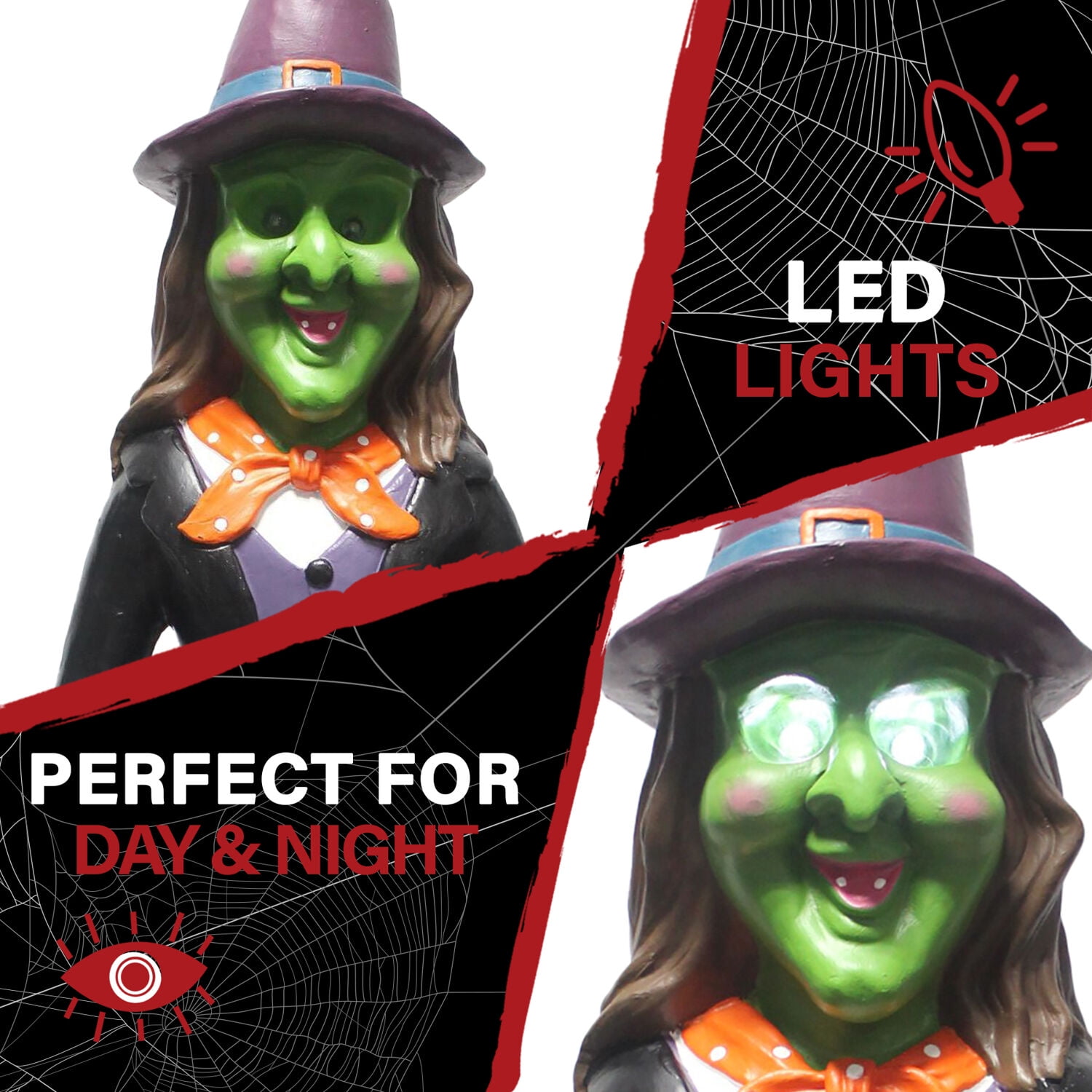 Haunted Hill Farm 4-Ft. Scary Witch Holding a Broom, LED Lighted Eyes, Resin Halloween Prop, Indoor or Covered Outdoor Decoration, HHRS048-1WTC-MLT - Image 4